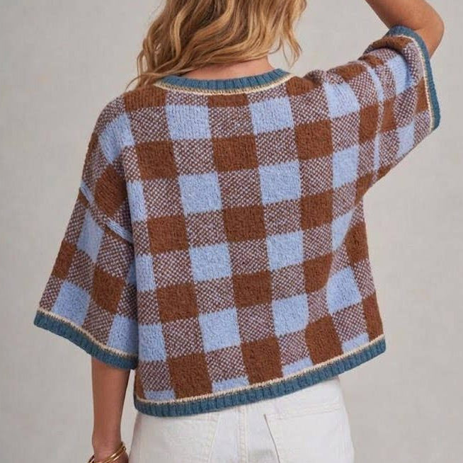The Cozy Cabin Gingham Drop Shoulder Sweater