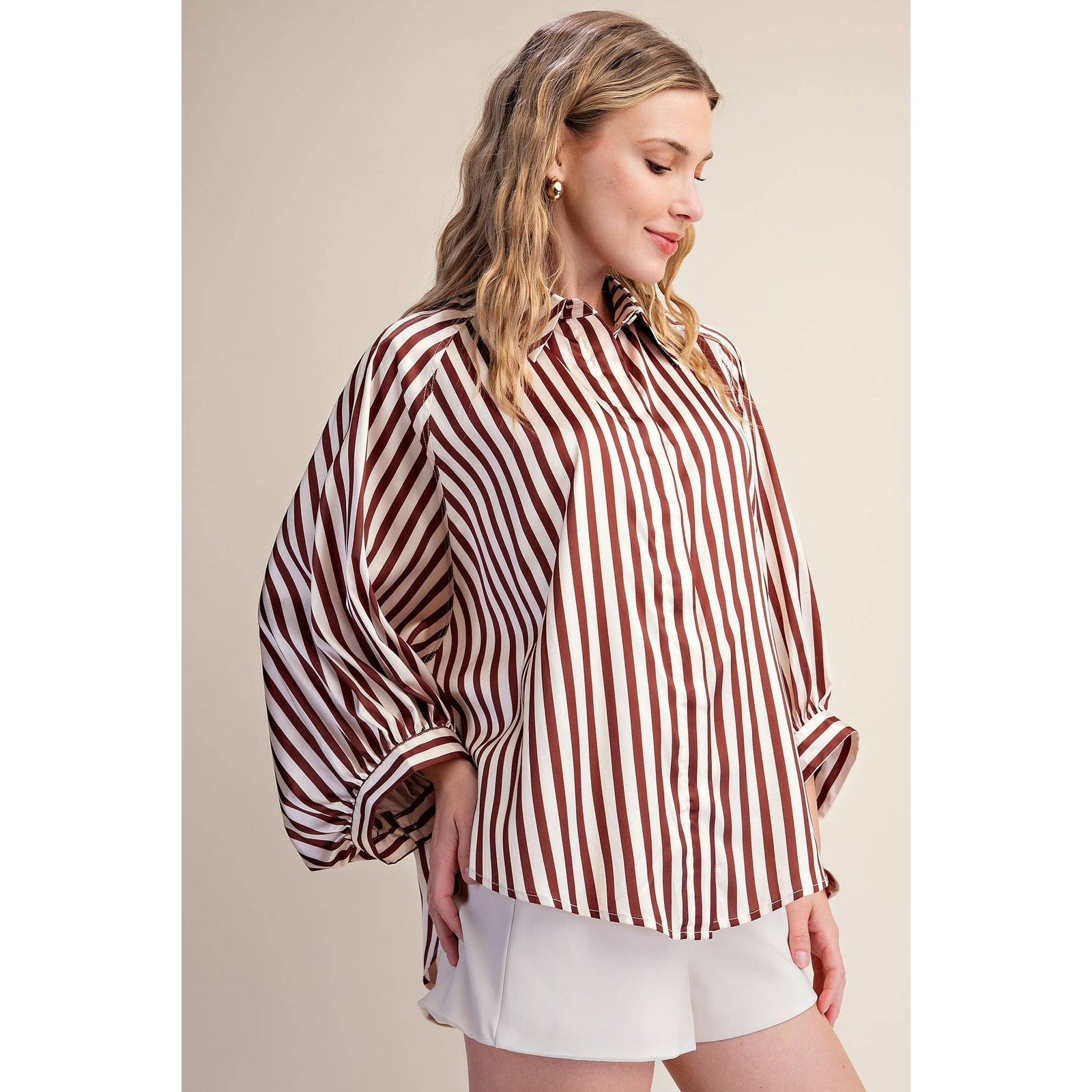 The Elise Stripe Oversized Button-Up Blouse