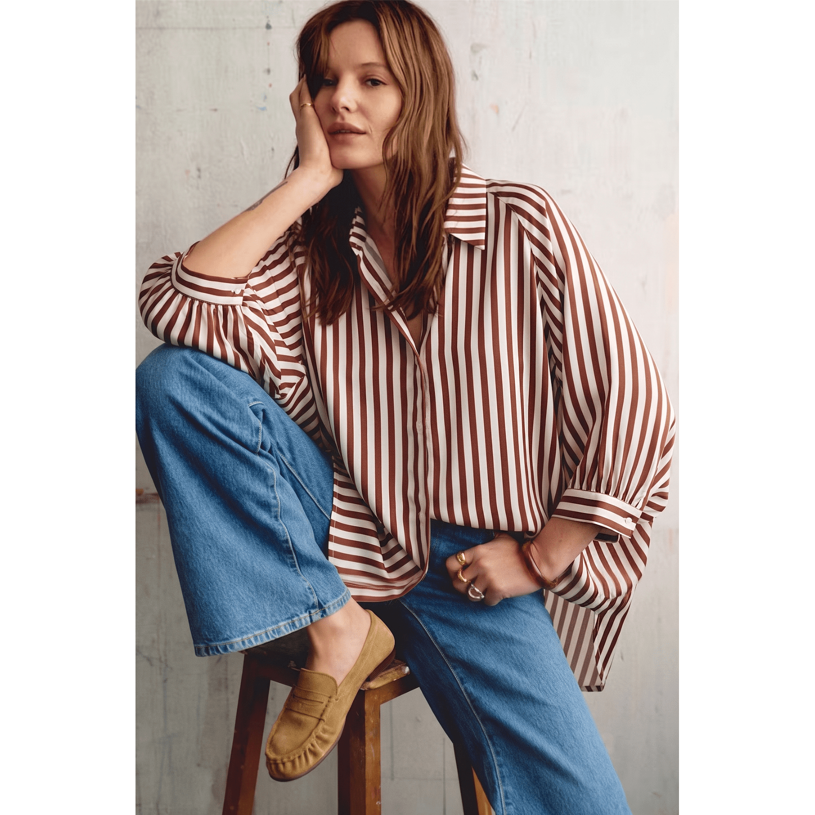 The Elise Stripe Oversized Button-Up Blouse