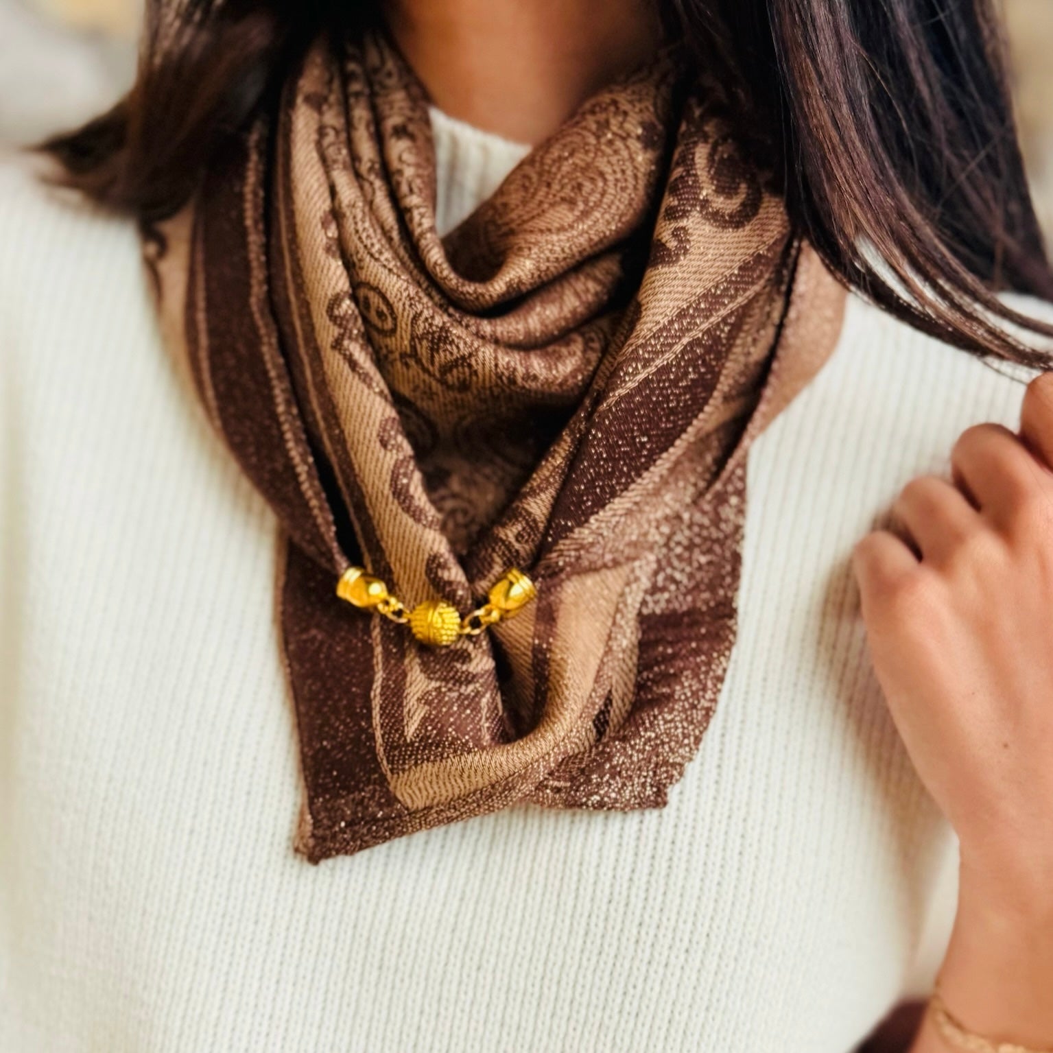 The Ferris Gold Thread & Floral Magnetic Square Scarf