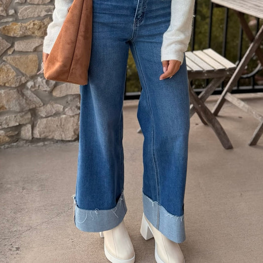 high rise wide leg jeans, cuffed ankle jeans women, wide leg ankle jeans, comfort stretch denim, high waisted jeans women, cuffed wide leg jeans, light wash wide leg jeans, distressed ankle jeans, everyday wide leg denim, casual friday jeans women, coffee date outfit jeans, jeans with sneakers women, jeans with heels women, flattering high rise jeans, stretch denim jeans women, modern wide leg jeans, boutique denim women, versatile everyday jeans