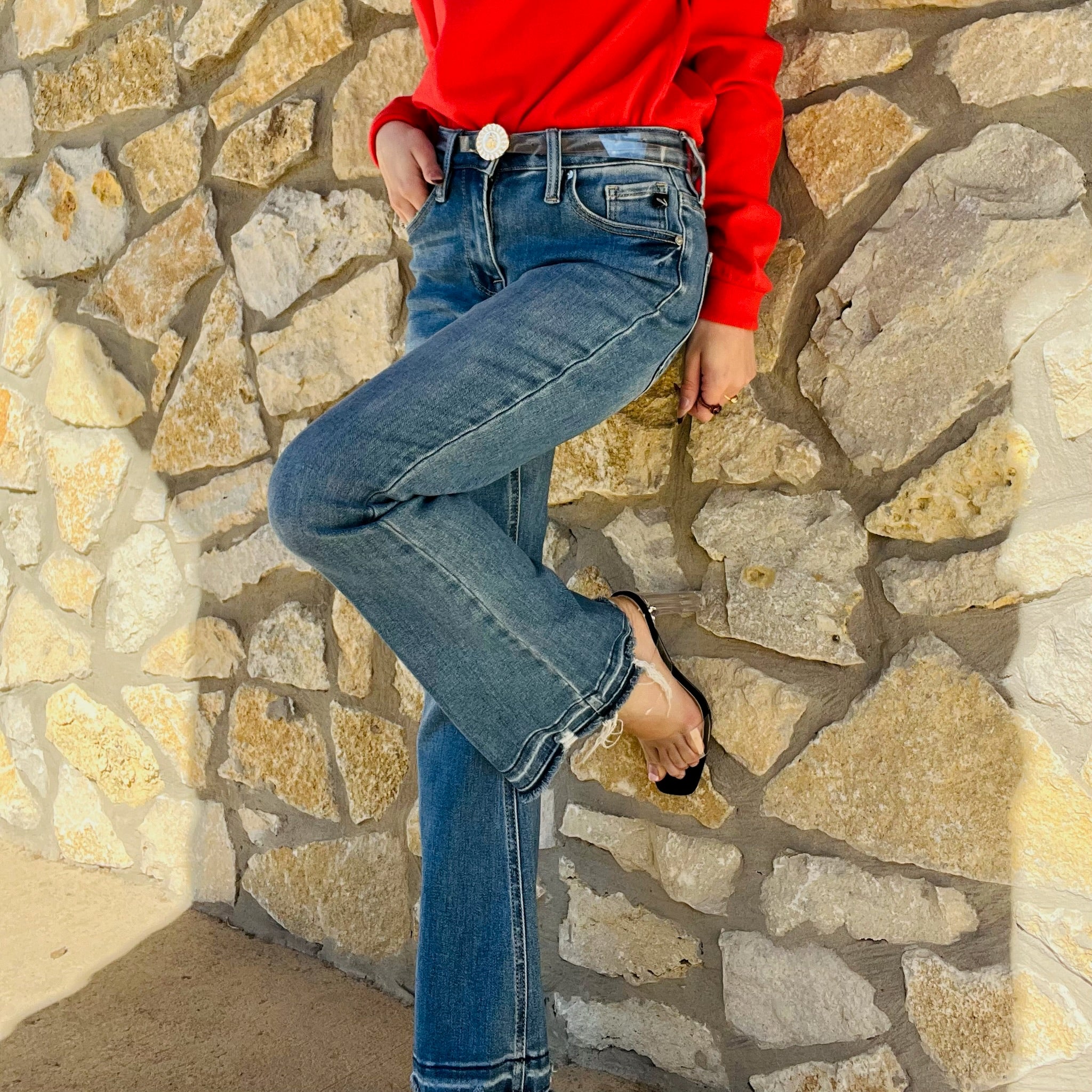 mid rise jeans, cropped bootcut jeans, medium wash denim, women’s bootcut jeans, flattering fit jeans, stretch denim jeans, everyday jeans, high rise bootcut, cropped flare jeans, classic blue jeans, comfy denim, tencel blend jeans, bootcut jeans for boots, chic everyday denim, trendy women’s jeans