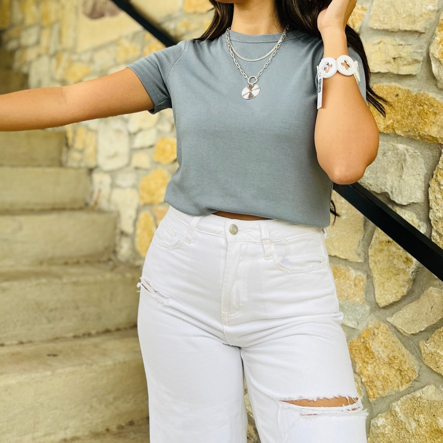 ribbed tee, fitted t-shirt, layering top, basic ribbed shirt, women’s fall essentials, soft rib knit tee, stretchy layering tee, round neck t-shirt, crewneck ribbed top, everyday basic top, fall layering essential, neutral wardrobe basics, athletic style tee, comfy fitted shirt, casual chic top