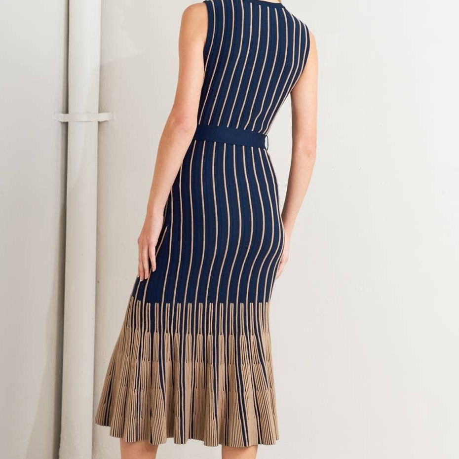 Signature Sleek Navy Striped Sweater Midi Dress