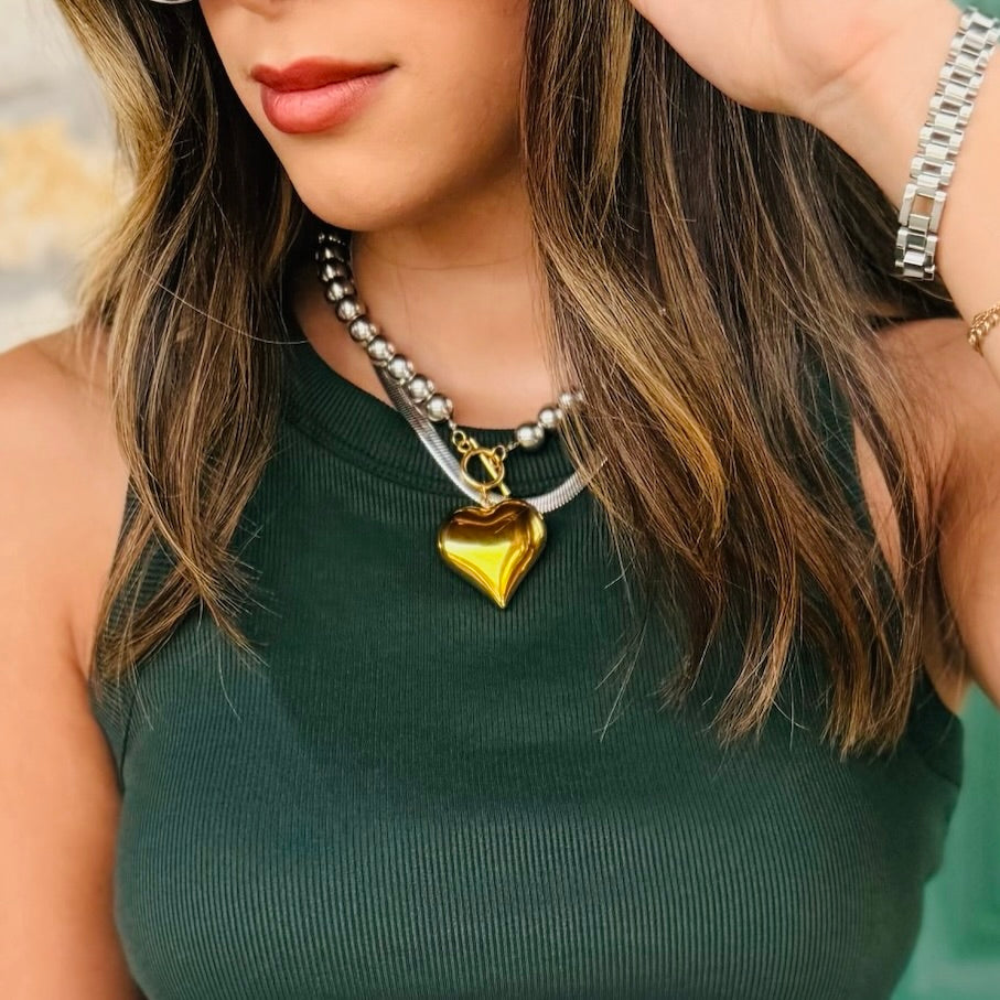 Everly Glam Mixed Metal Heart Necklace
