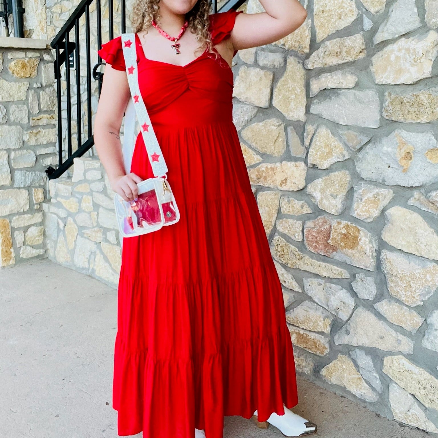 red maxi dress, summer to fall dress, texas boutique dress, elegant red dress, tiered maxi dress, cinched front dress, woven maxi, layered sleeve dress, statement red dress, dressy red maxi, fall transition outfit, wedding guest dress, date night maxi, boutique red dress, flowy red dress, feminine maxi dress, ankle length red dress, trendy boutique maxi, lightweight fall dress