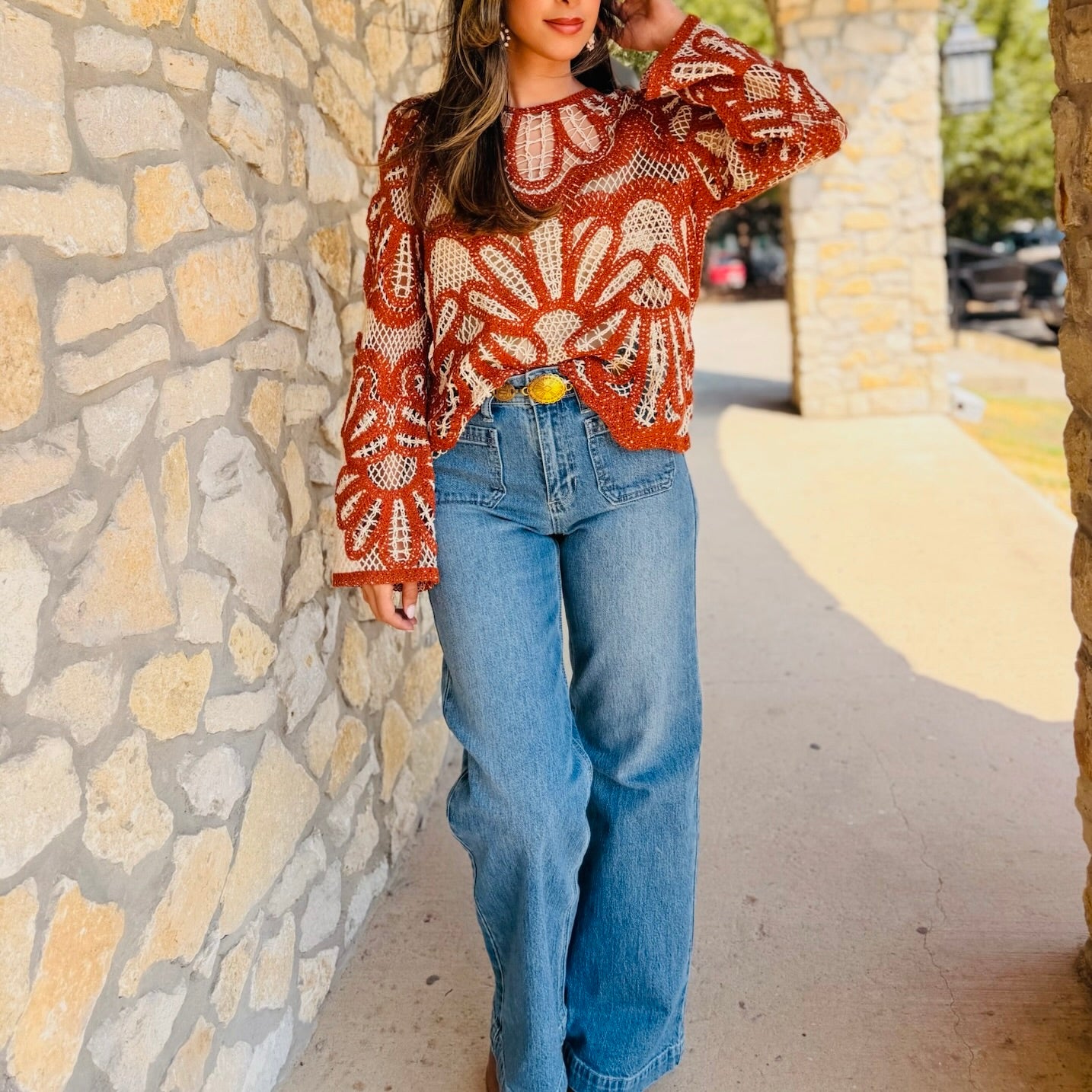 Maple Grove Crochet Floral Sweater