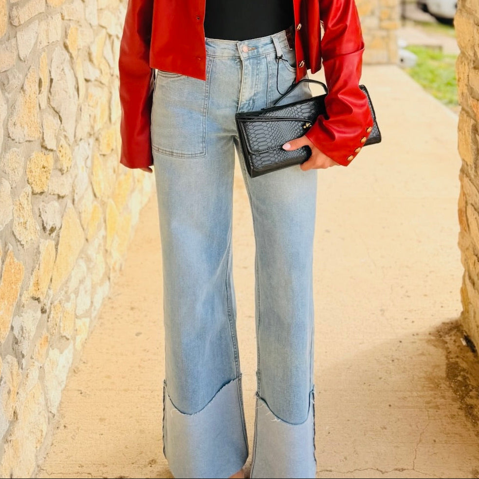 Bailey Medium Wash Wide Cuff Leg Jeans