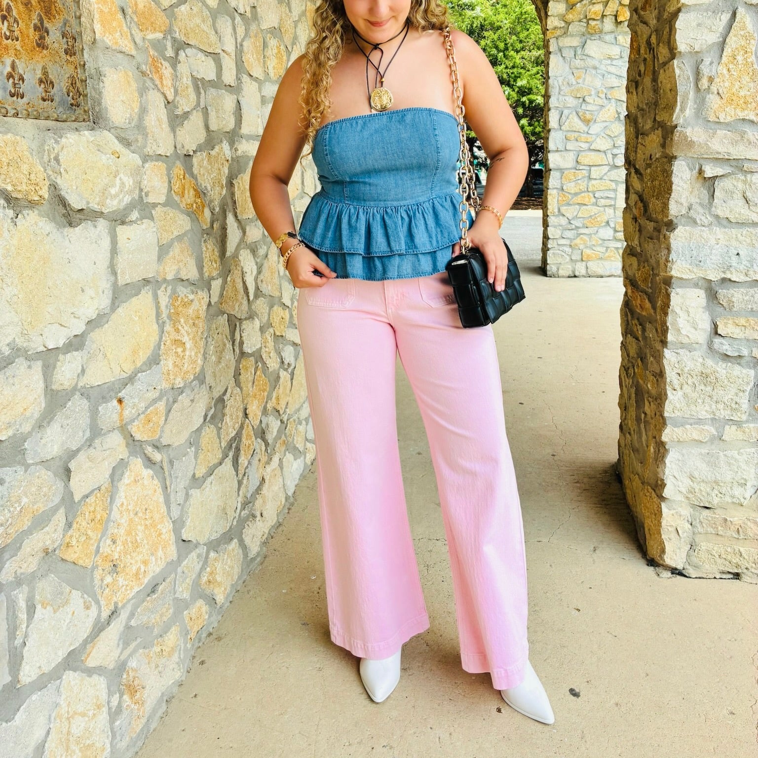 Elle Pink Patch Pocket Wide Leg Jeans