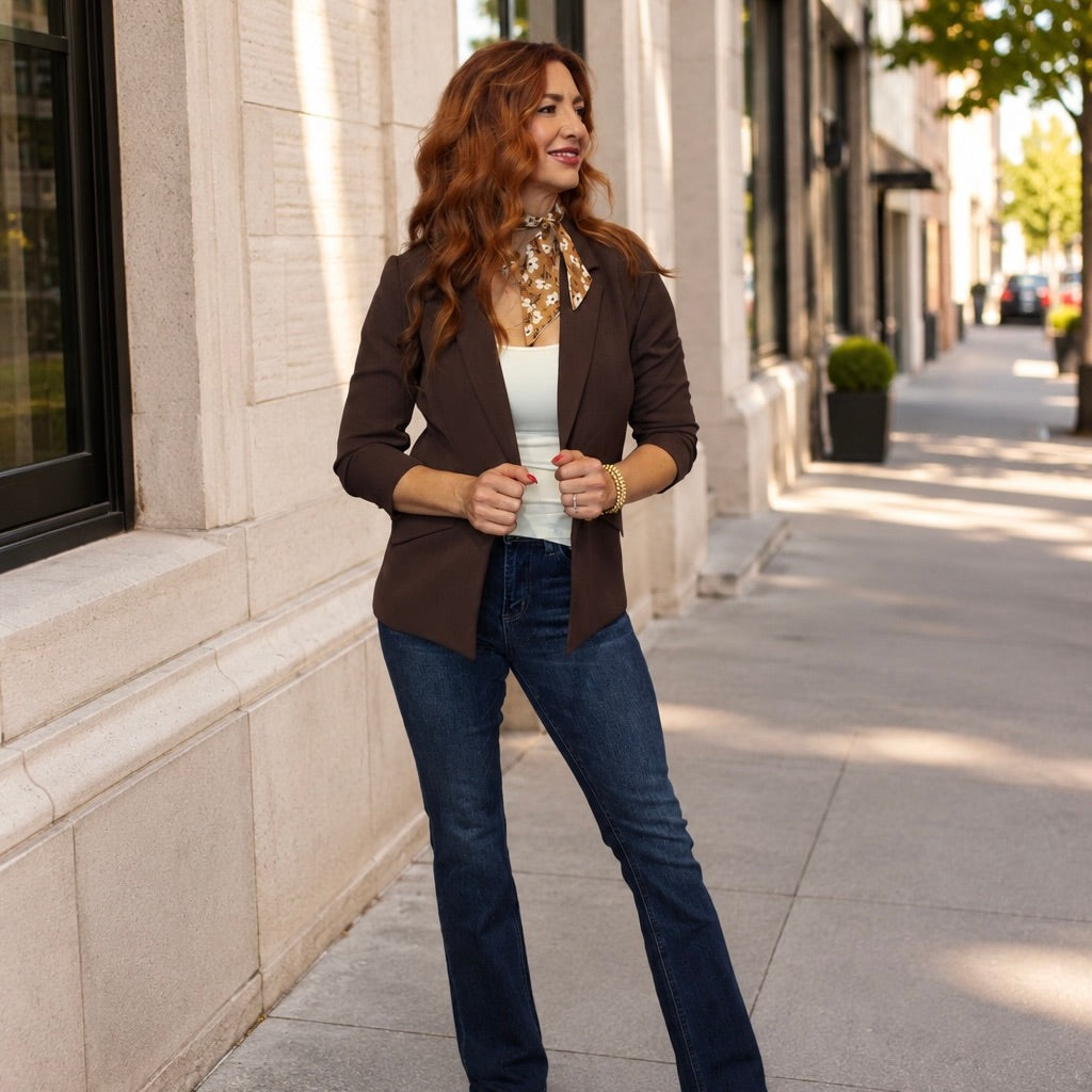 Main Attraction Shirred Sleeve Classic Blazer-FINAL SALE