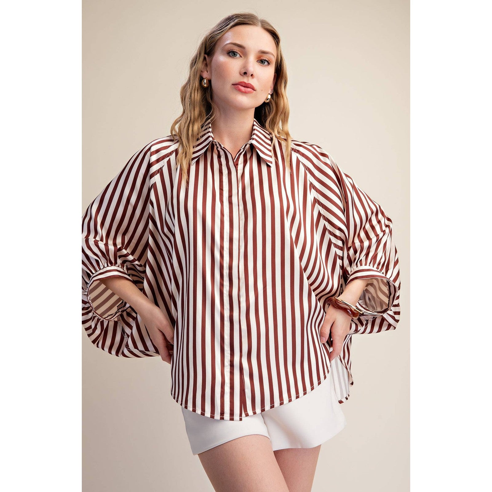 The Elise Stripe Oversized Button-Up Blouse