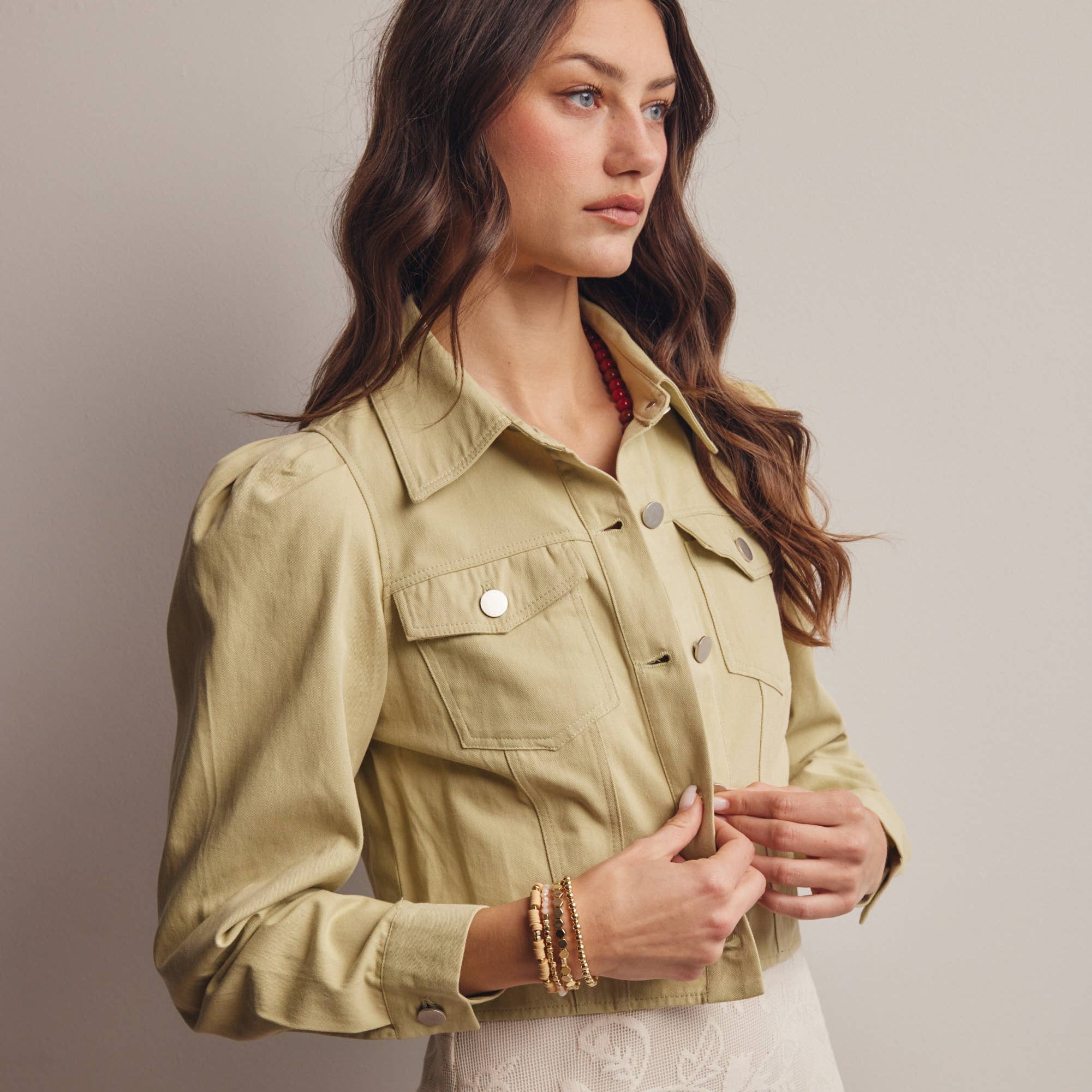 The Brixton Lightweight Twill Puff Sleeve Cropped Jacket