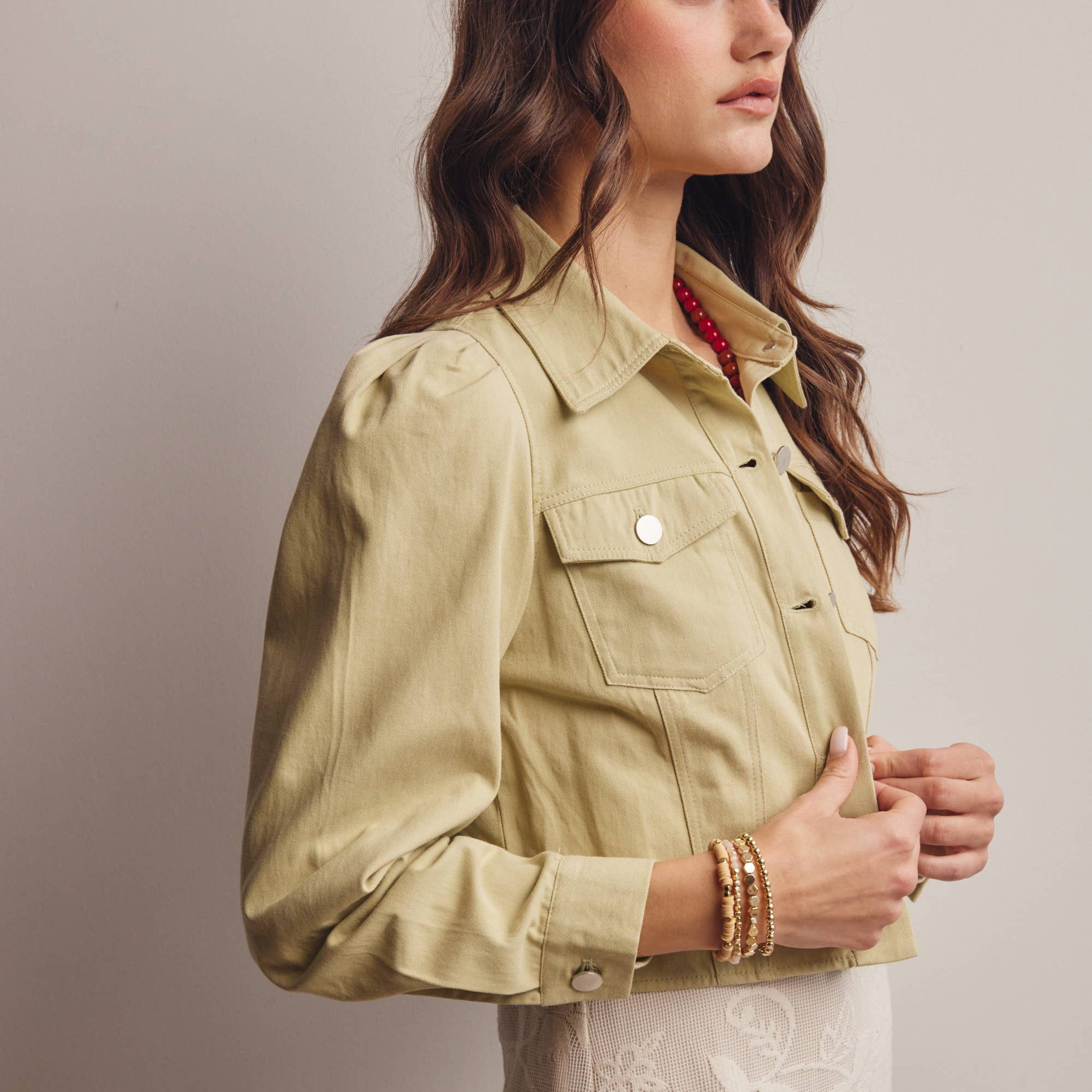 The Brixton Lightweight Twill Puff Sleeve Cropped Jacket