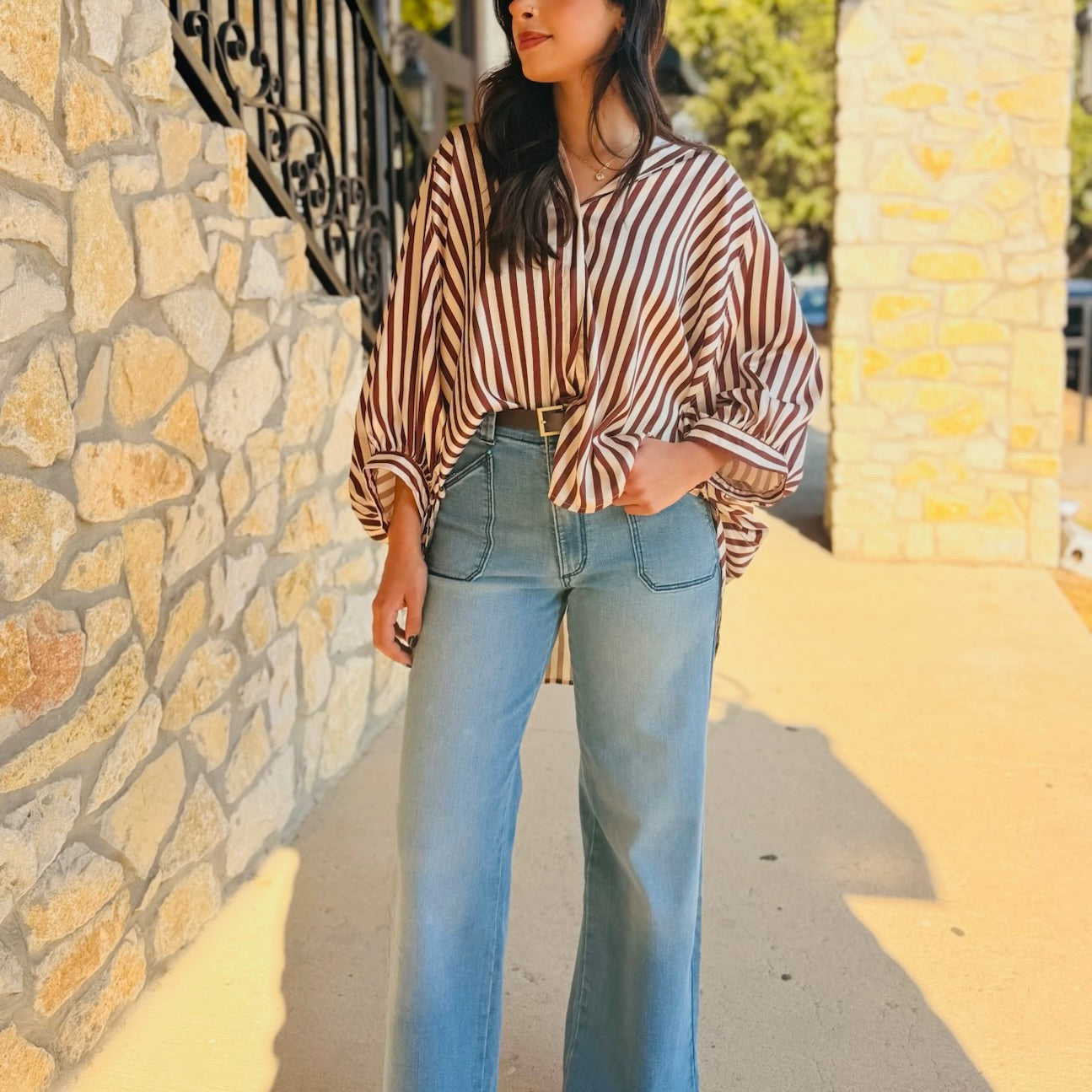 The Elise Stripe Oversized Button-Up Blouse