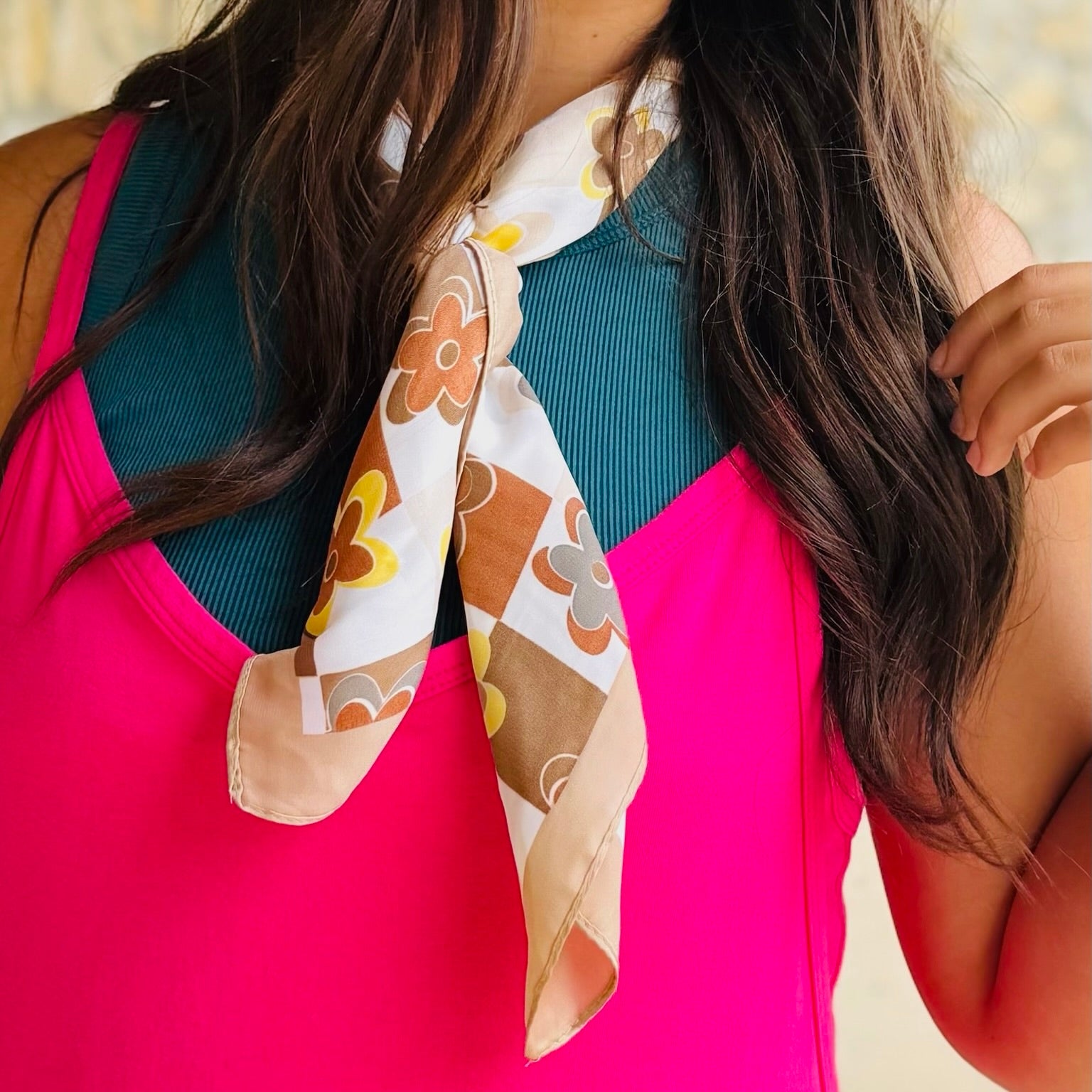 Luna Checkered Floral Print Bandana