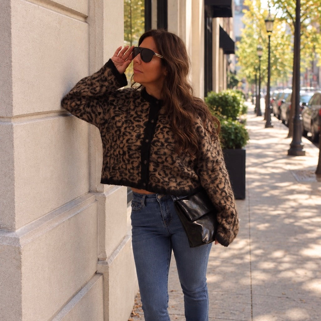 Wildly Cozy Leopard Print Sweater Cardigan