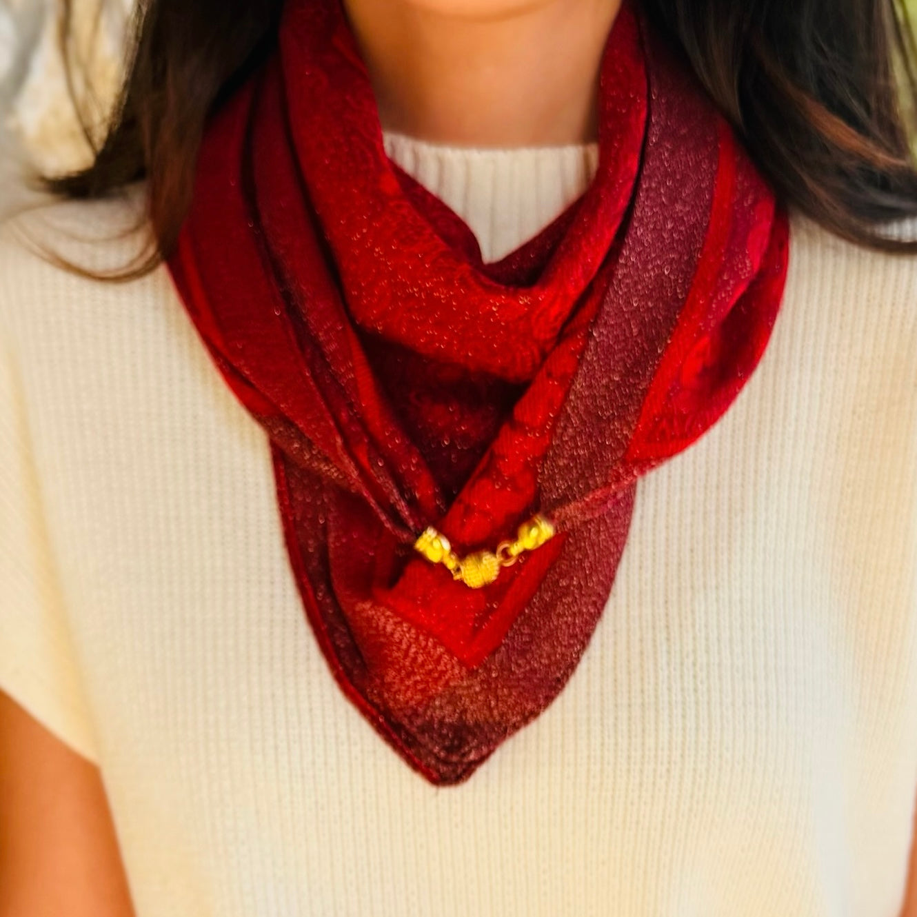 The Ferris Gold Thread & Floral Magnetic Square Scarf