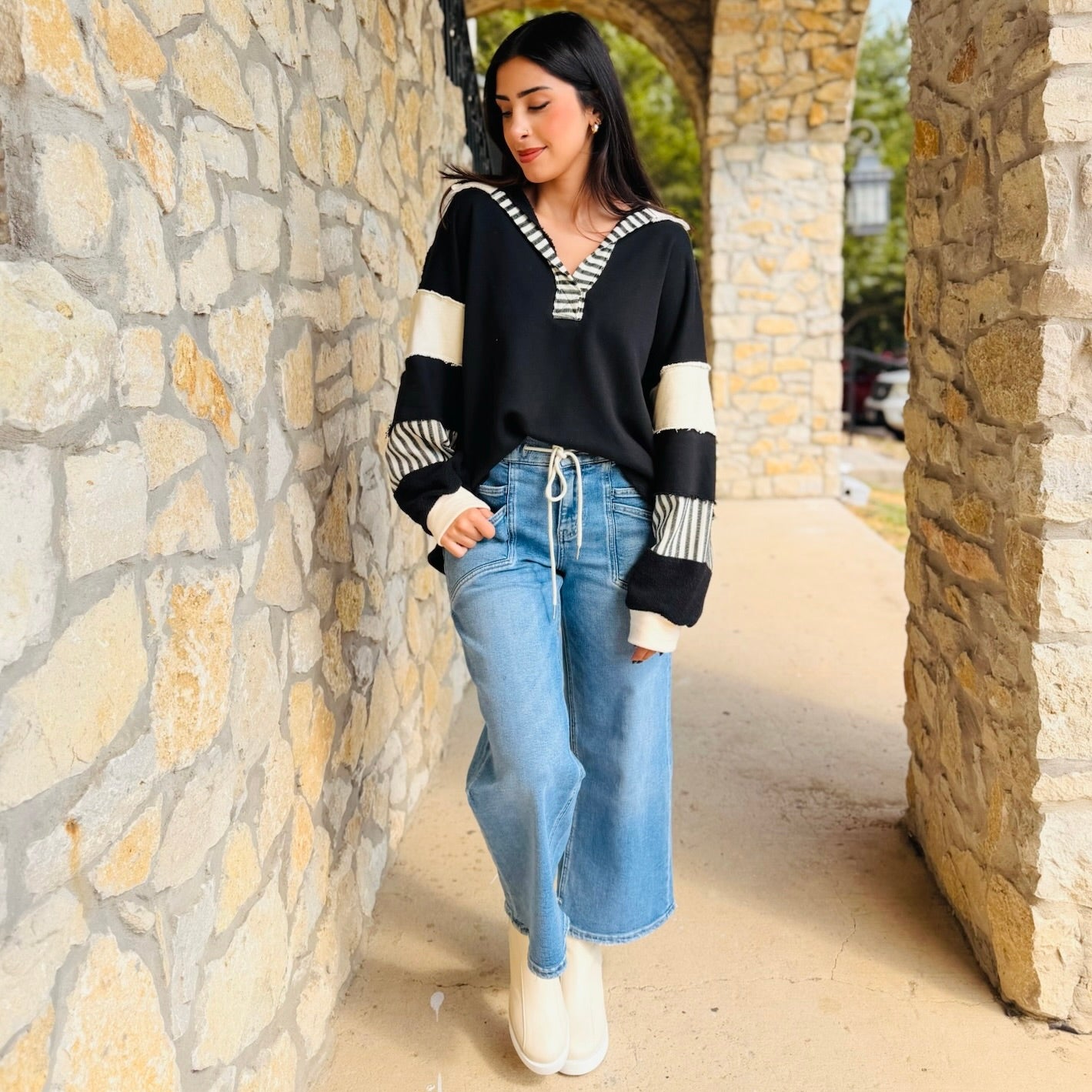Free Spirit French Terry Color-block Oversized Tunic Top