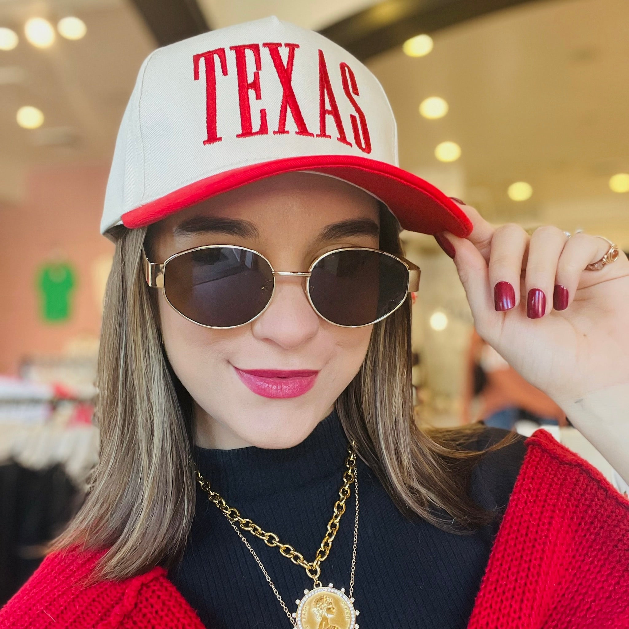 texas hat, lone star hat, texas baseball cap, texas embroidered hat, state pride hat, texas gift idea, red and brown hat, two tone cap, adjustable texas hat, 5 panel baseball cap, texas game day hat, casual texas cap, texas college student gift, texas lover gift, unisex texas hat, cotton texas cap, everyday texas hat, texas trucker hat, texas embroidered baseball cap, texas apparel accessory