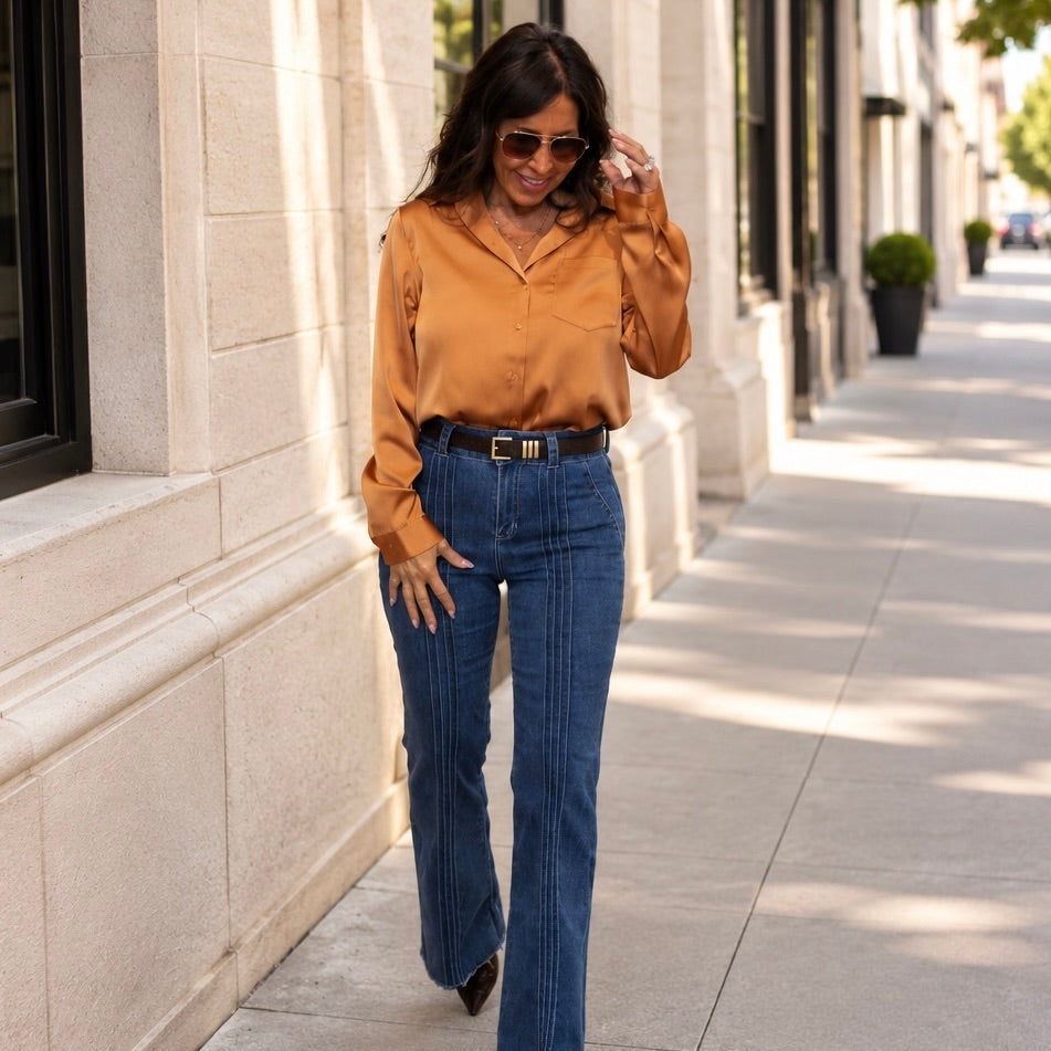 Harlow High Rise Front Tuck Lines Flare Jeans
