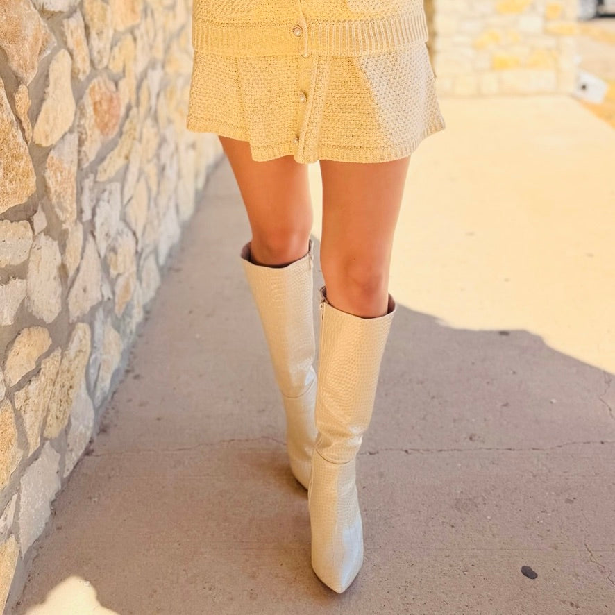 Crocodile Charm Patent Leather Tall Boots