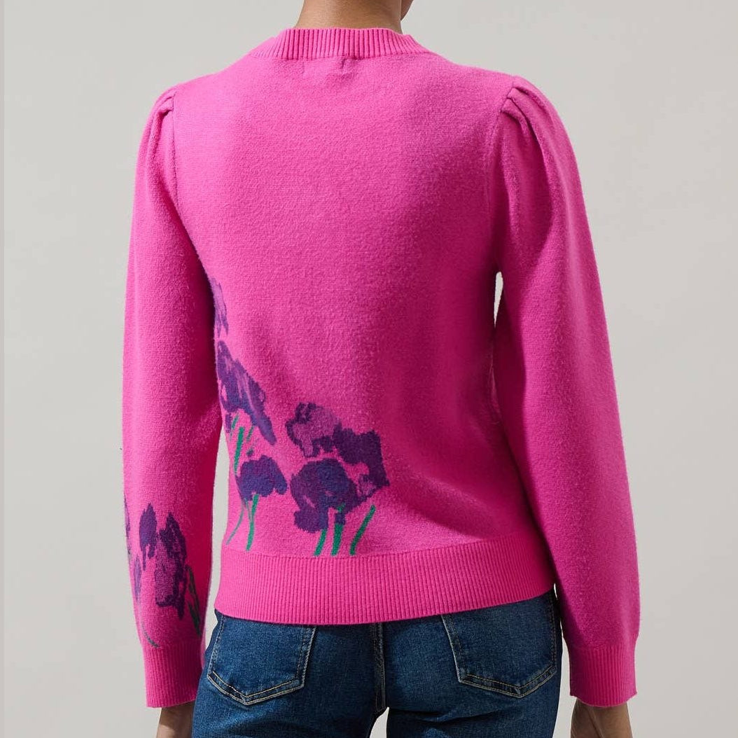 Natalia Fuchsia Floral Long Sleeve Sweater
