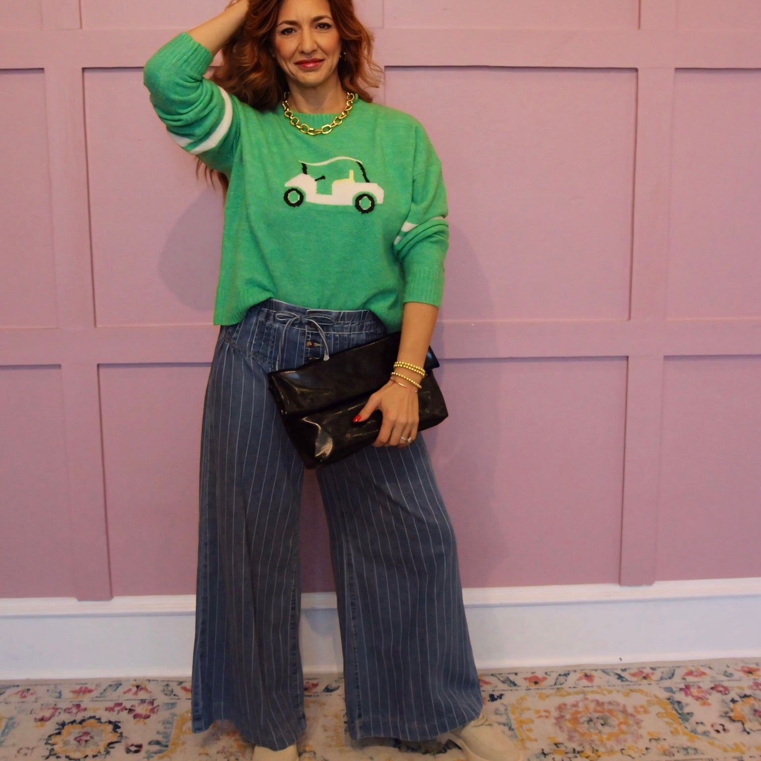 The Hamptons Stripe Button Pleated Drawstring Wide Leg Jeans