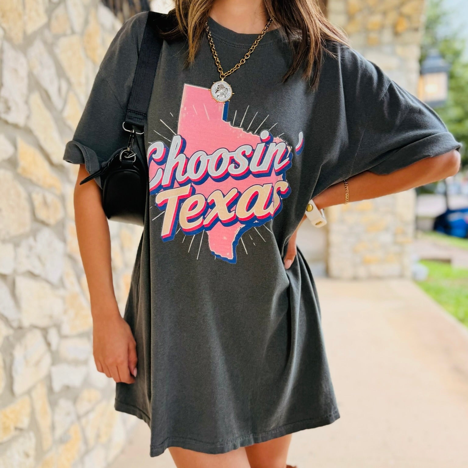 Choosin' Texas Charcoal Oversized Tee Shirt