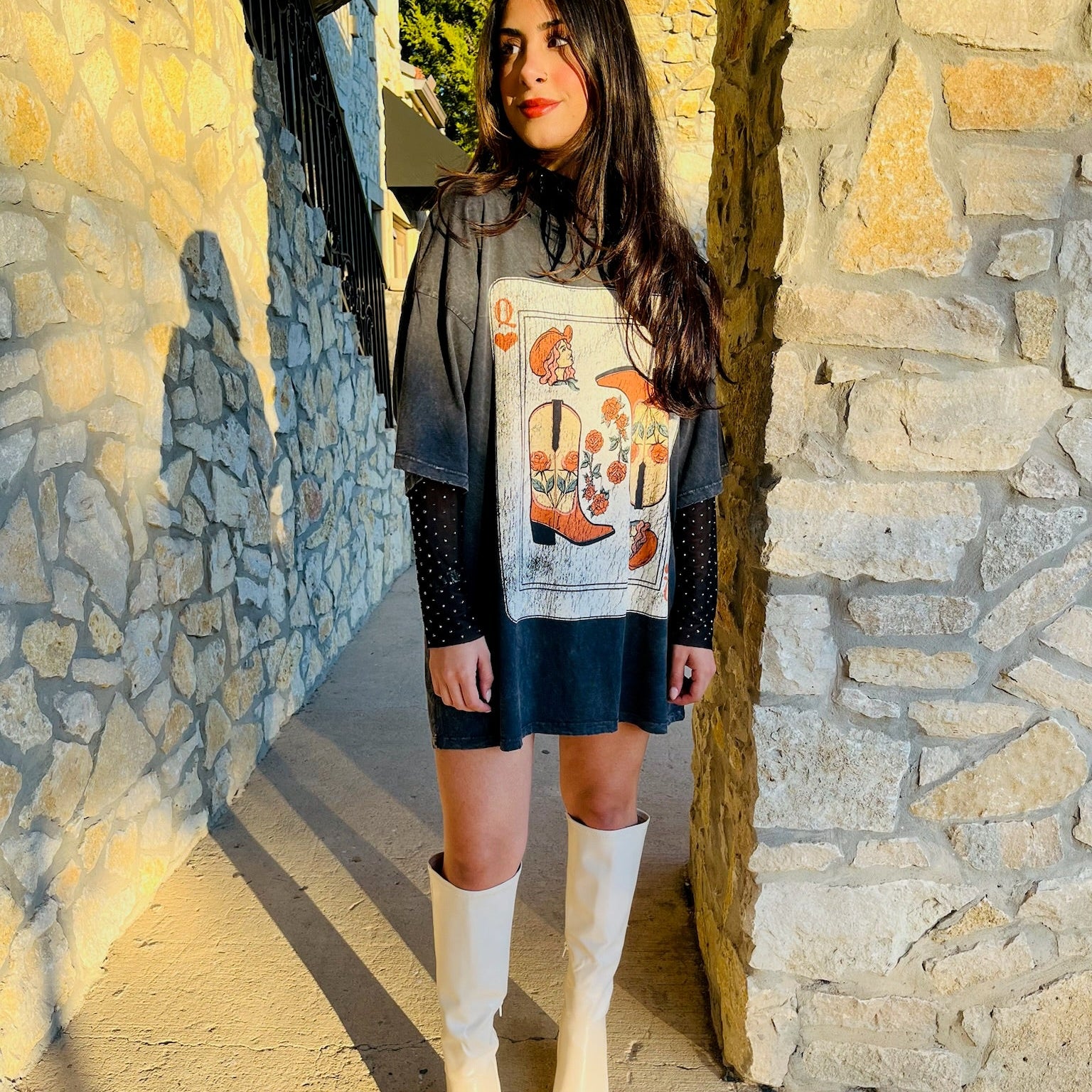 graphic tee, vintage t-shirt, mineral washed tee, relaxed fit t-shirt, distressed tee, cowgirl graphic, western graphic tee, short sleeve tee, round neckline tee, casual t-shirt, cotton t-shirt, trendy graphic tee, western style, everyday tee, fun graphic top, concert tee, concert outfit, transition piece, vintage graphic tee for women, mineral washed cowgirl graphic t-shirt, relaxed fit western style t-shirt, distressed short sleeve graphic top, fun western graphic tee for concerts