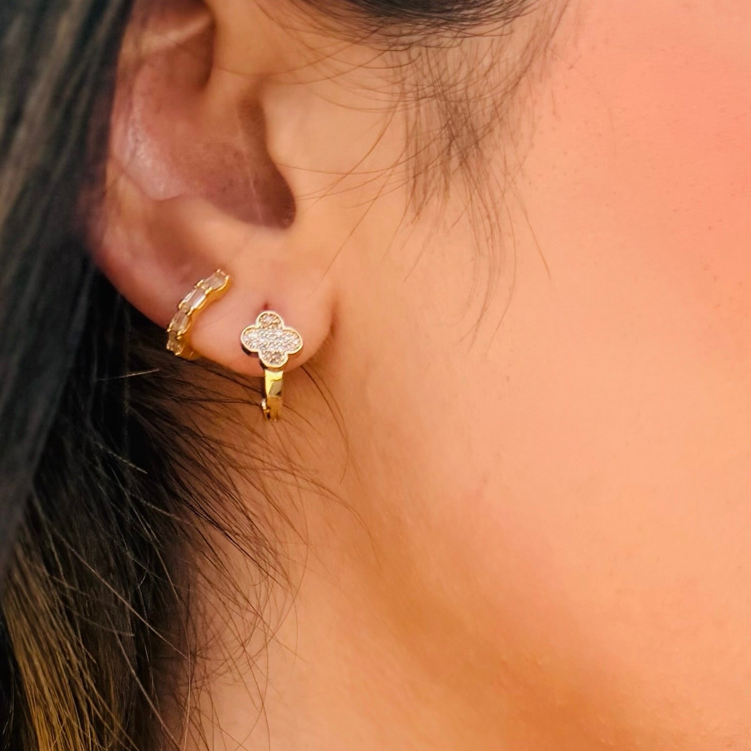 The Juliette Gold Dipped Clover Huggie Hoop Earrings