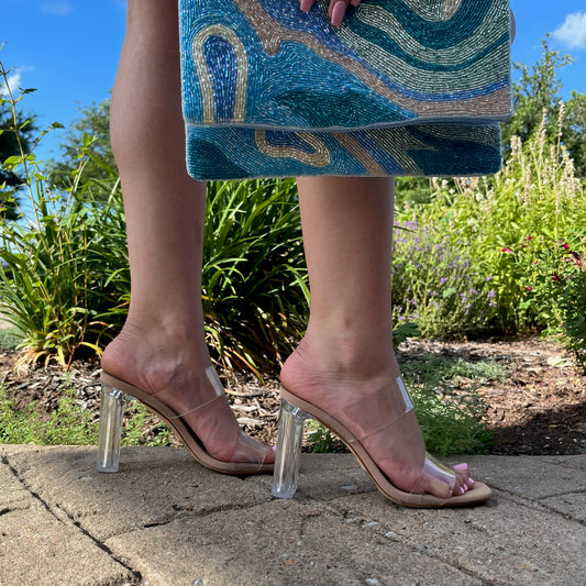 Clear Heels, Clear Double Strap Heels, Nude Clear Heels, Nude Clear Heels McKinney Texas, Nude Clear Heels Karadise Boutique, Nude Clear Heels Karadise, Formal Heels, Chic Heels, Everyday Heels, Summer Heel, Vacation Heels, Wedding Guest Heels.