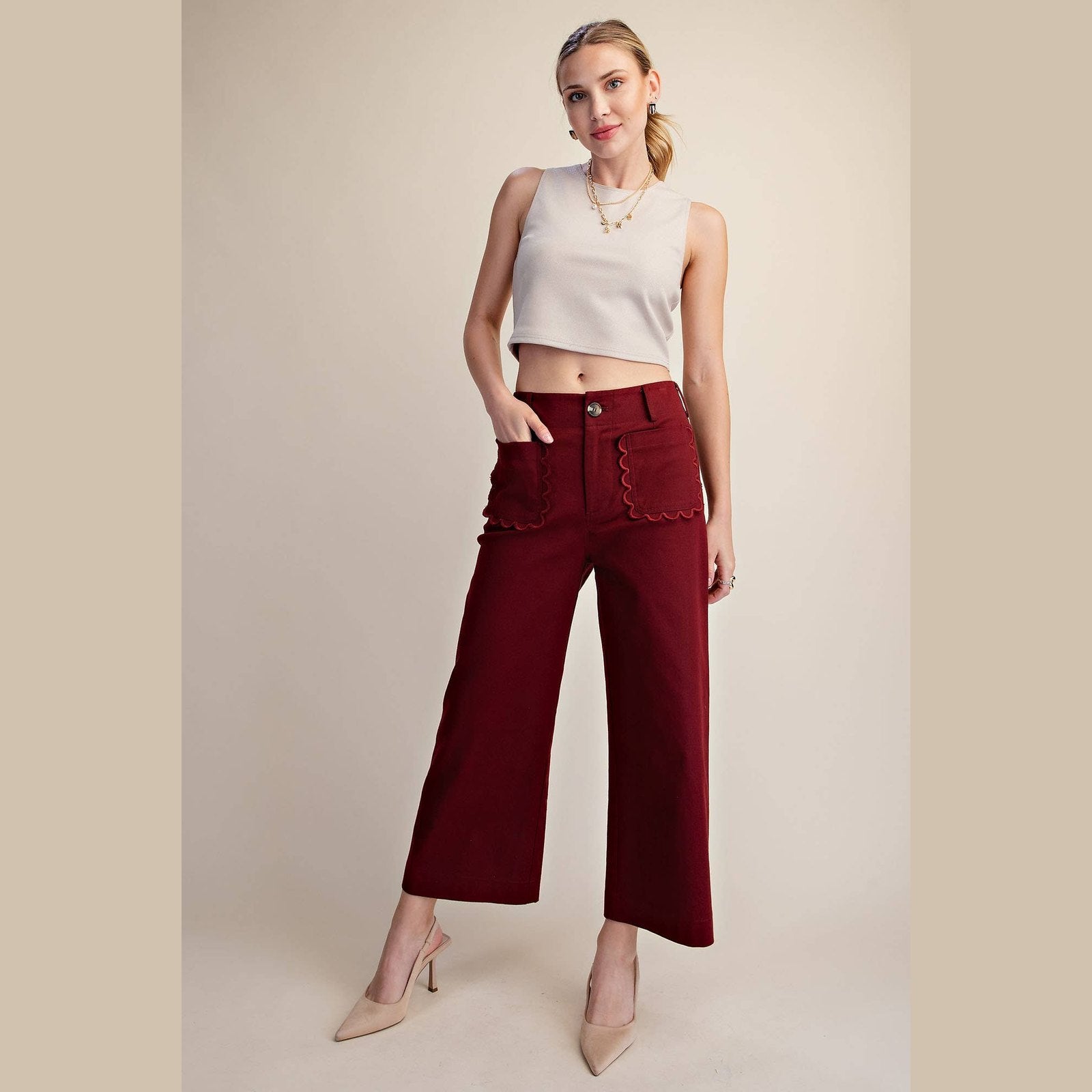 The Camille Scalloped Wide Leg Pants