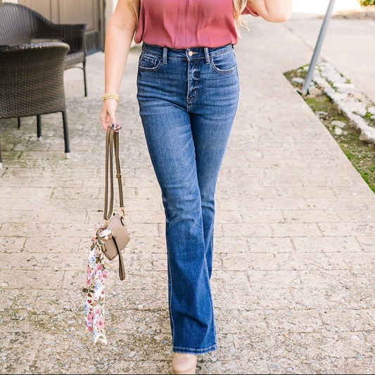 tummy control jeans, super high rise jeans, bootcut denim, shaping jeans, smoothing jeans, comfort stretch denim, flattering fit jeans, finished hem jeans, full length jeans, slimming bootcut jeans, high waist shaping jeans, stretchy bootcut denim, supportive jeans for women, timeless high rise jeans, versatile bootcut pants, sleek silhouette jeans, lyocell blend denim, everyday flattering jeans, classic bootcut style, confidence boosting jeans