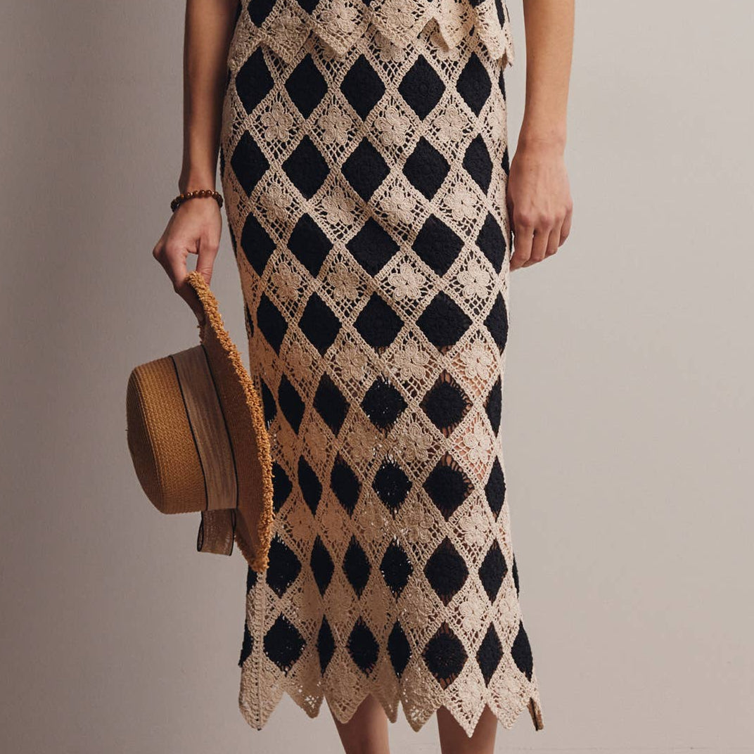 Monaco Mosaic Diamond Floral Crochet Midi Skirt