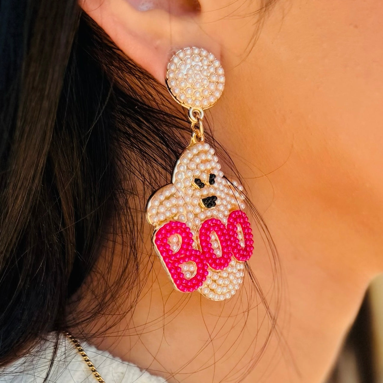 Pearls & Boos Ghost Beaded Earrings