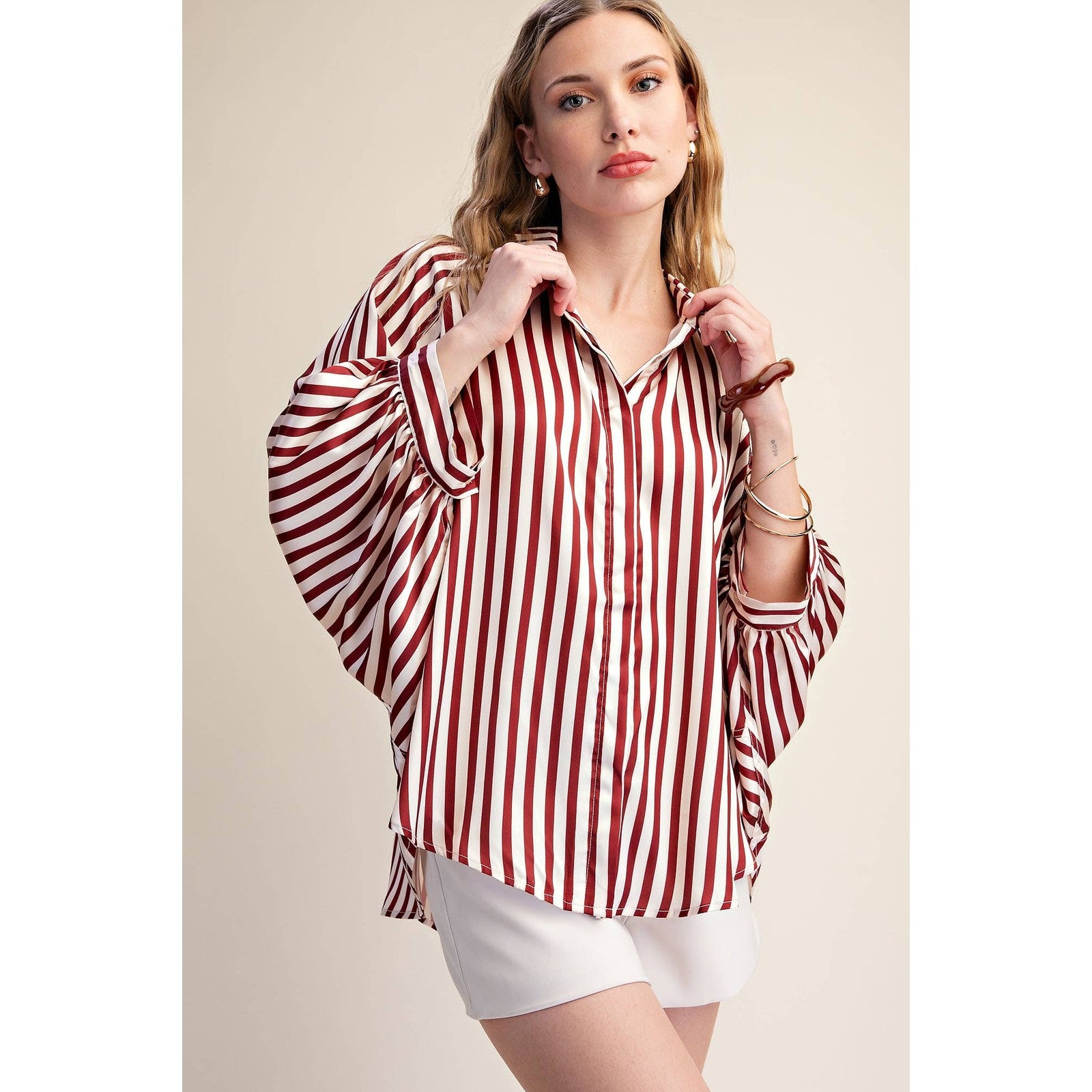 The Elise Stripe Oversized Button-Up Blouse