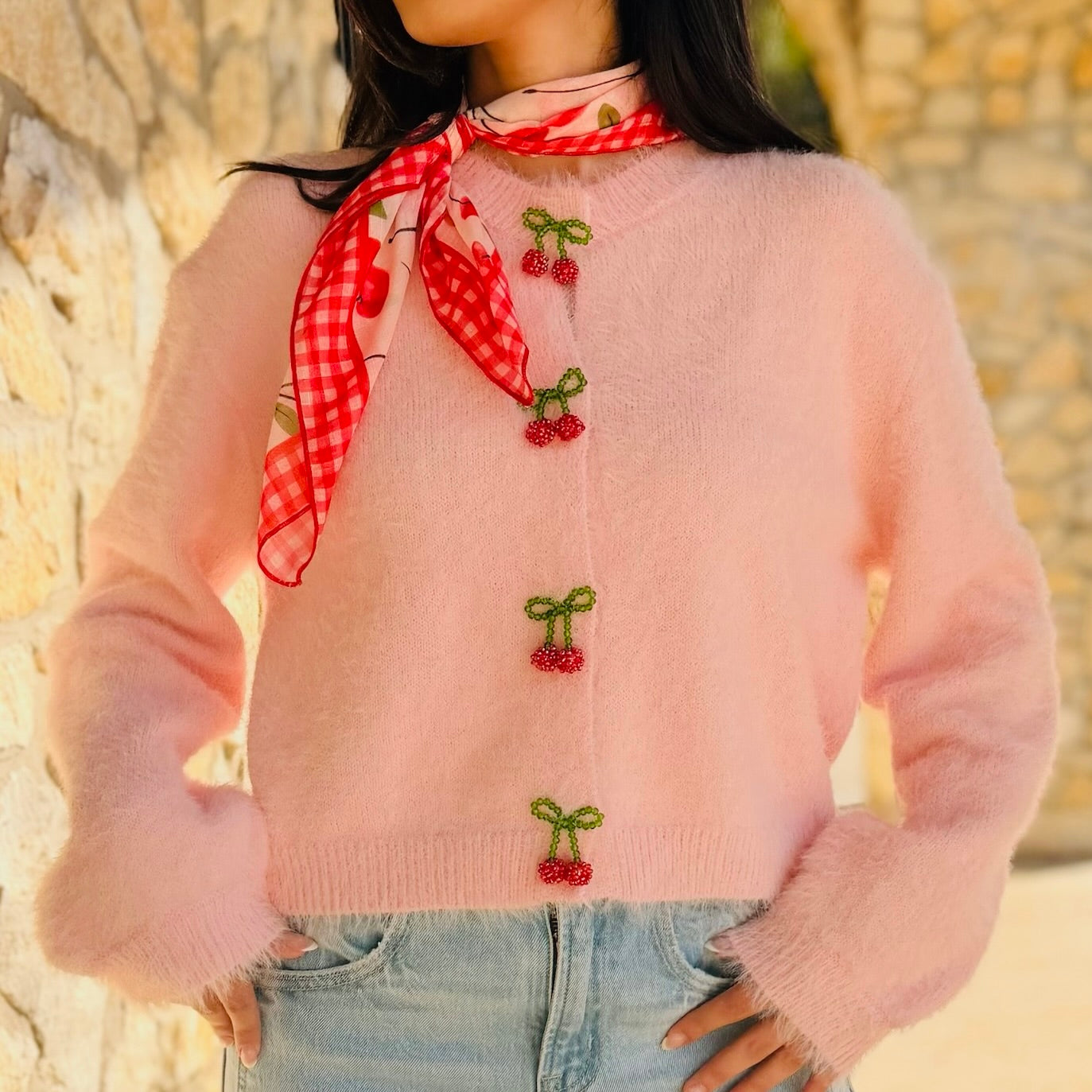 Cherry Kiss Pink Knit Cardigan