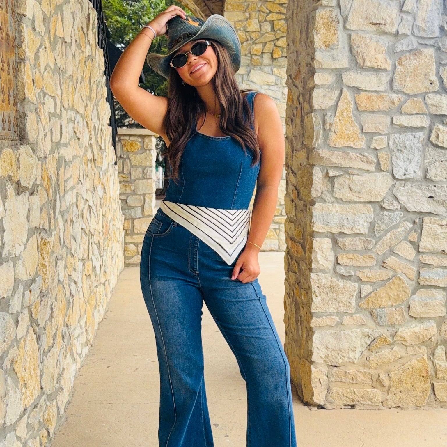 The Hattie Sleeveless Wide Leg Denim Jumpsuit