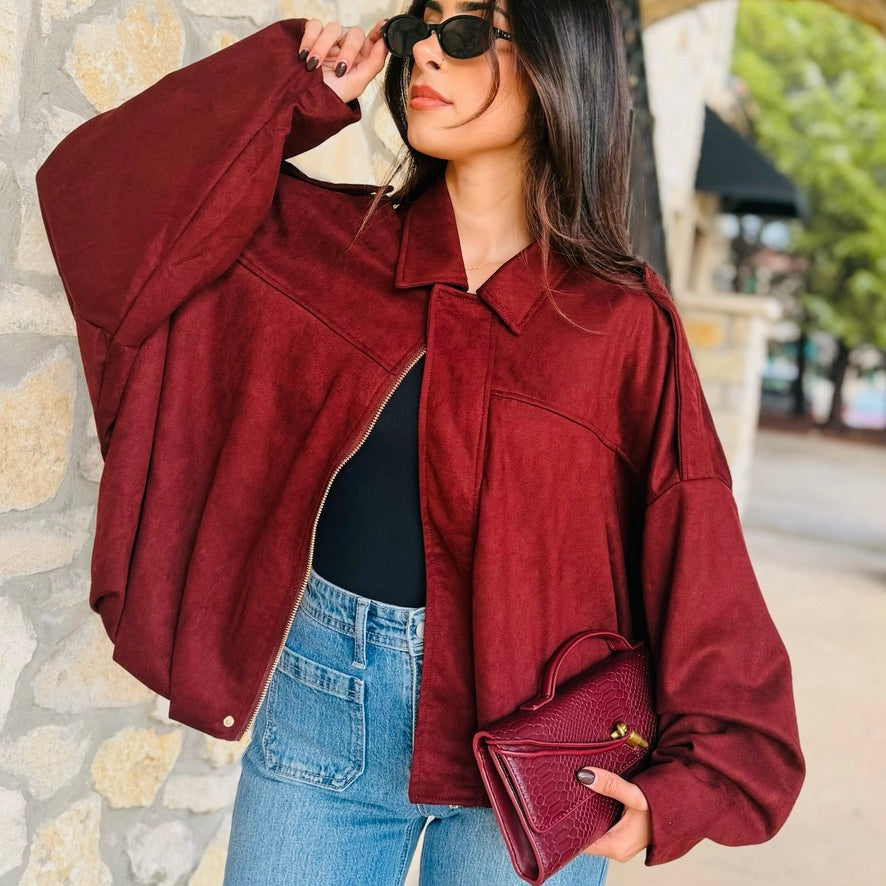 The Kennedy Faux Suede Bomber Jacket