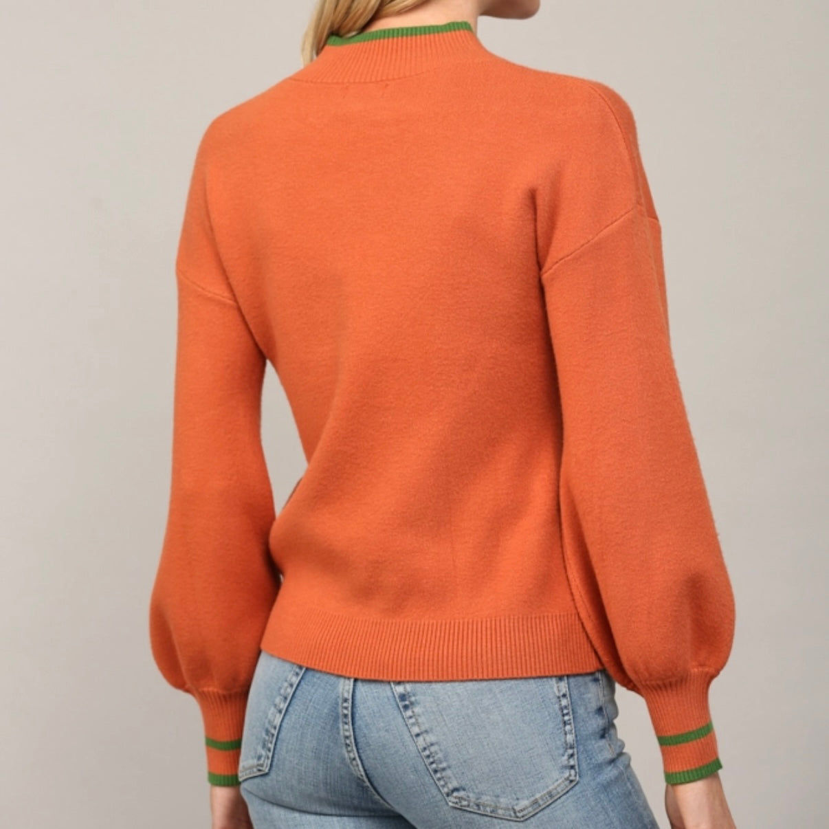 Hello Pumpkin Mock Neck Ballon Sleeve Sweater