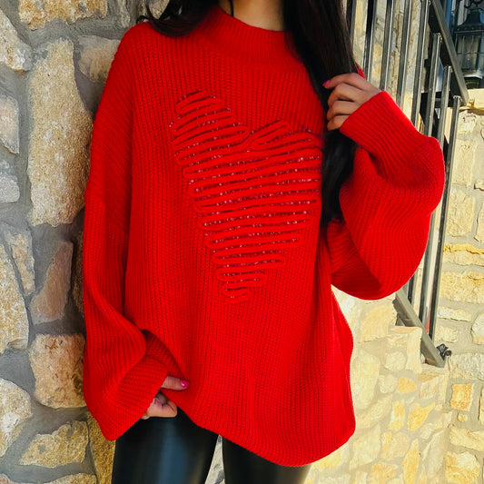 heart sequin sweater, heart sweater women, valentine sweater women, oversized heart sweater, mock neck sweater women, cozy knit sweater women, romantic sweater women, monotone heart sweater, sequin heart top, layering sweater women, drop shoulder sweater, thicker knit sweater, winter to spring sweater, pink heart sweater, red heart sweater, cream heart sweater, boutique women’s sweaters, casual valentines outfit, elevated everyday sweater