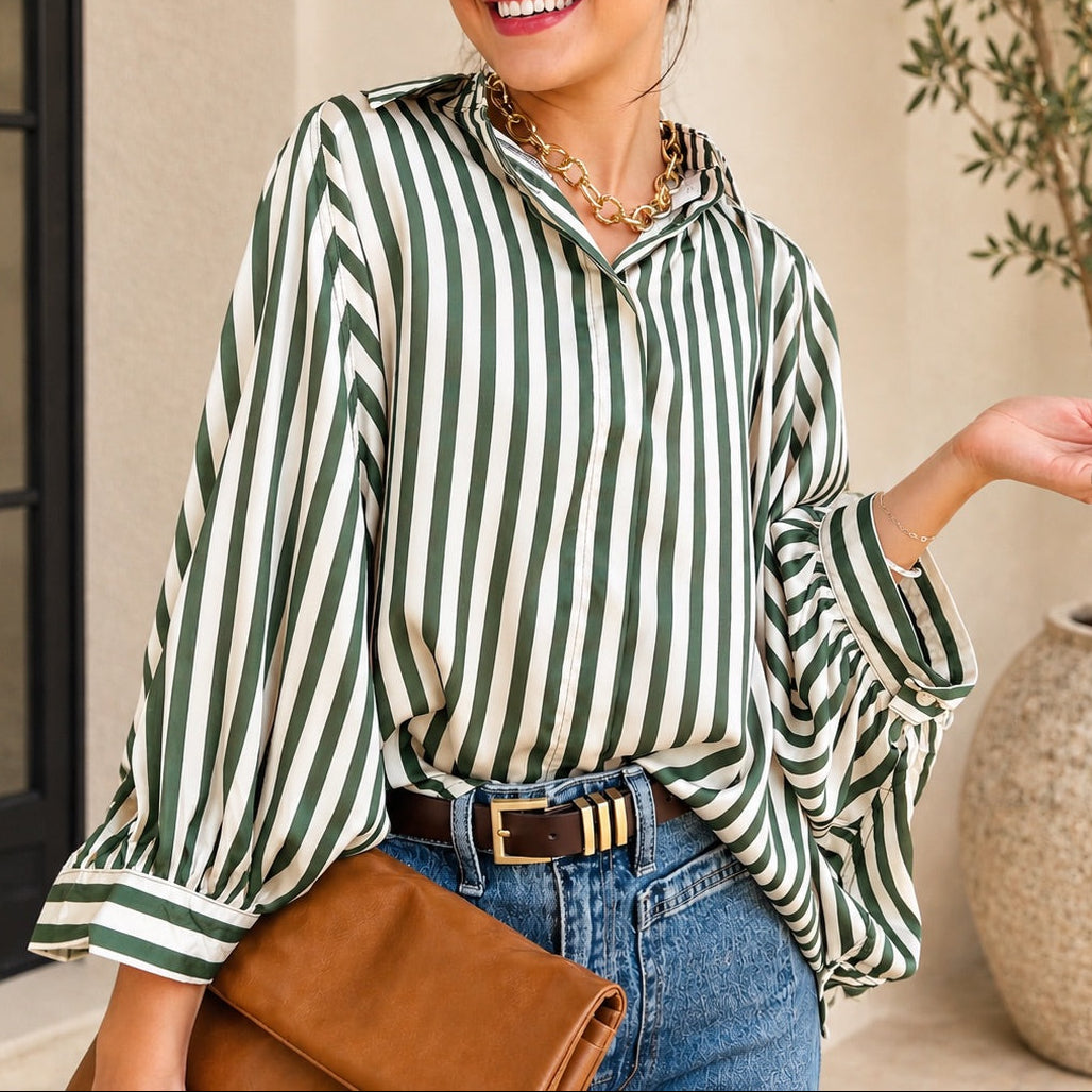 The Elise Stripe Oversized Button-Up Blouse