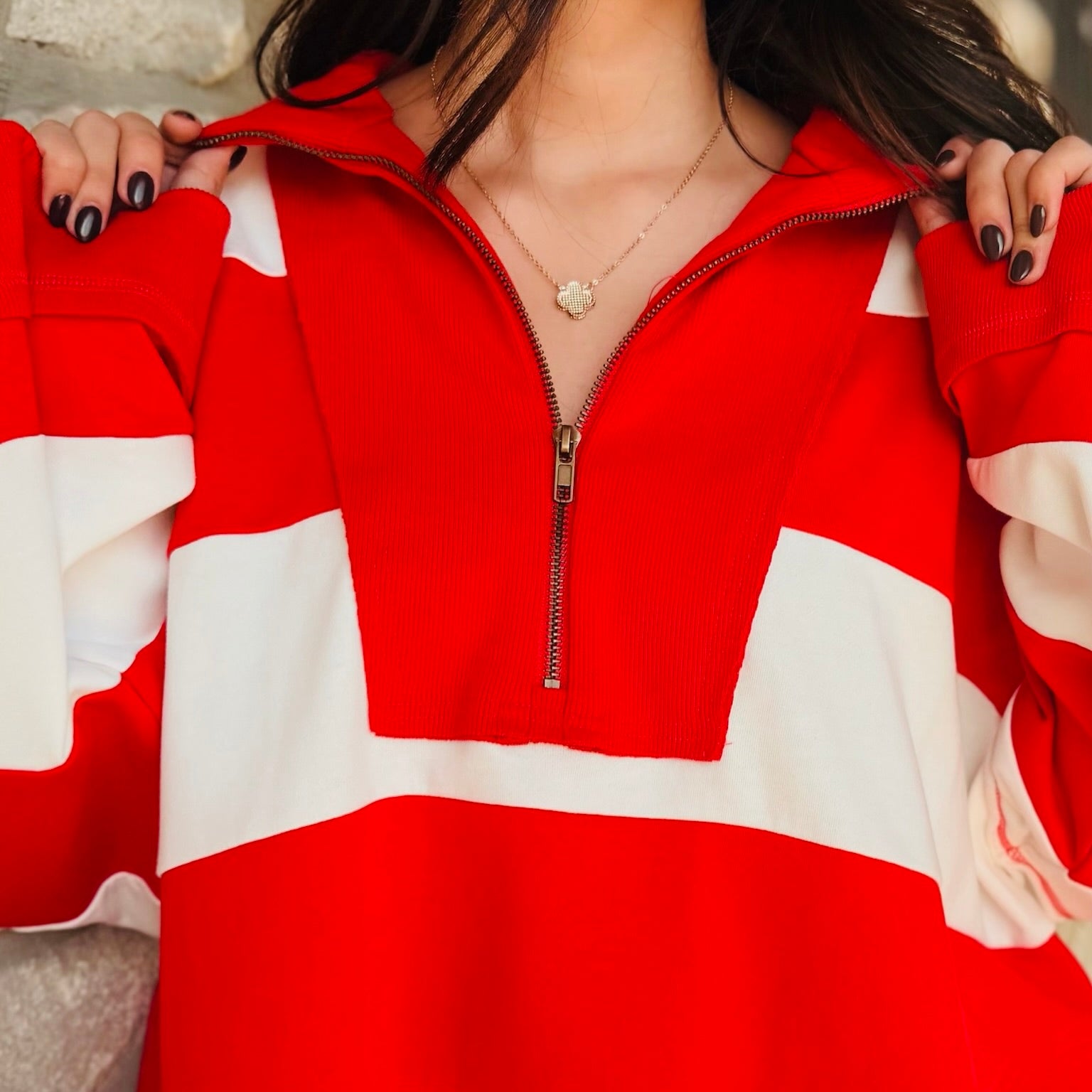 Varsity Weekend Stripe Zip Pullover