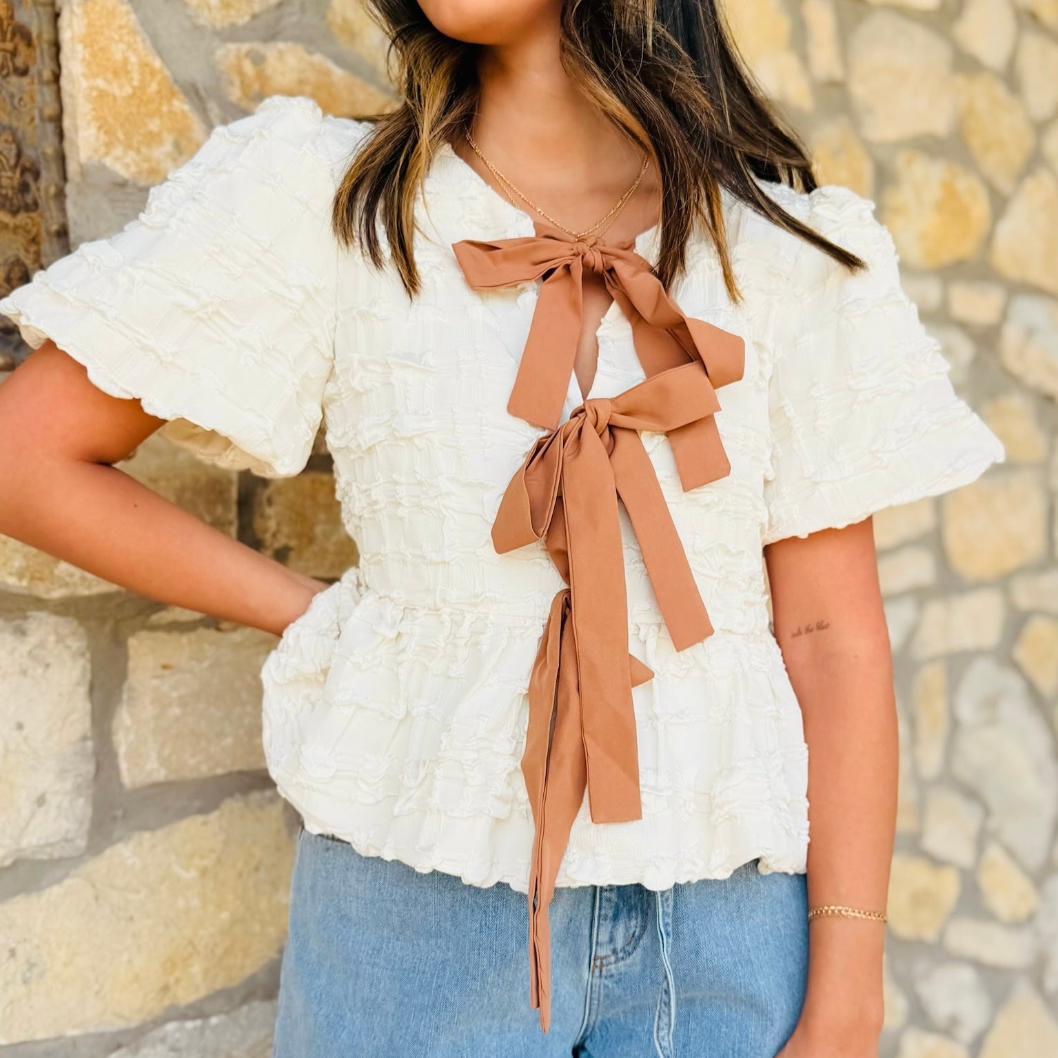 Zoey Bow Detail Bubble Babydoll Blouse