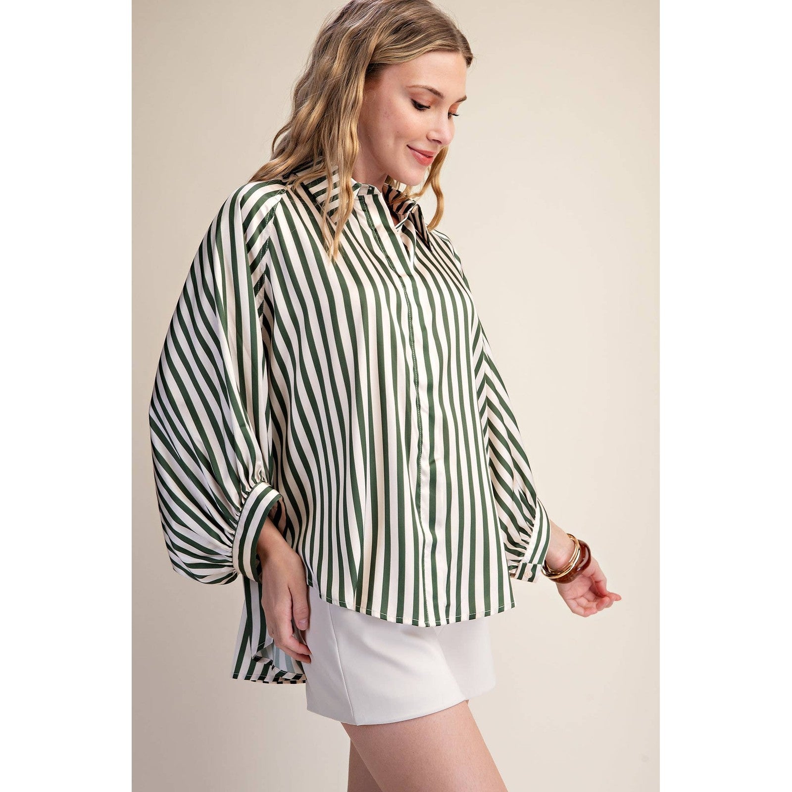 The Elise Stripe Oversized Button-Up Blouse