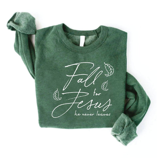 fall for jesus sweatshirt, christian fall sweatshirt, faith based crewneck, jesus graphic sweatshirt, christian boutique apparel, bible verse sweatshirt, christian sweatshirt for women, christian gift idea, cozy faith sweatshirt, religious fall clothing, inspirational graphic sweatshirt, fleece christian crewneck, unisex christian sweatshirt, jesus lover gift, christian autumn outfit, heather forest green sweatshirt, christian loungewear, boutique christian fashion, meaningful fall gift