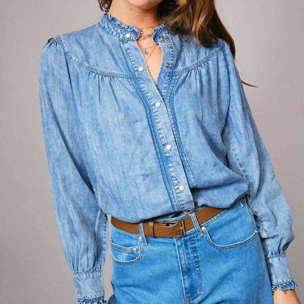 The Amelie Denim Button Down Blouse