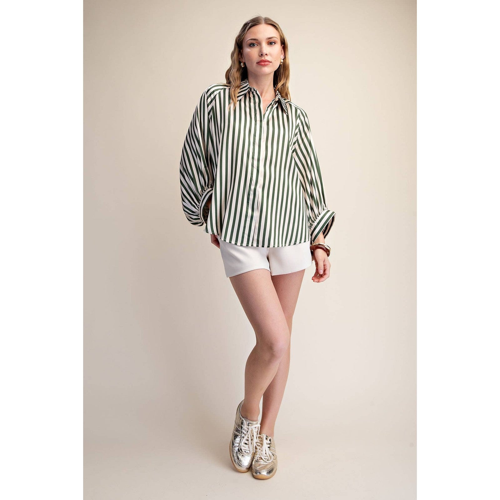 The Elise Stripe Oversized Button-Up Blouse