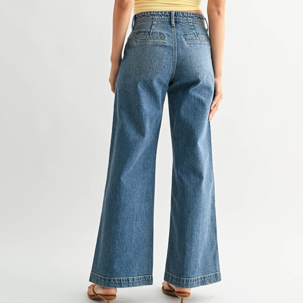 Parker Medium Wash Patch Pocket Wide Leg Jeans