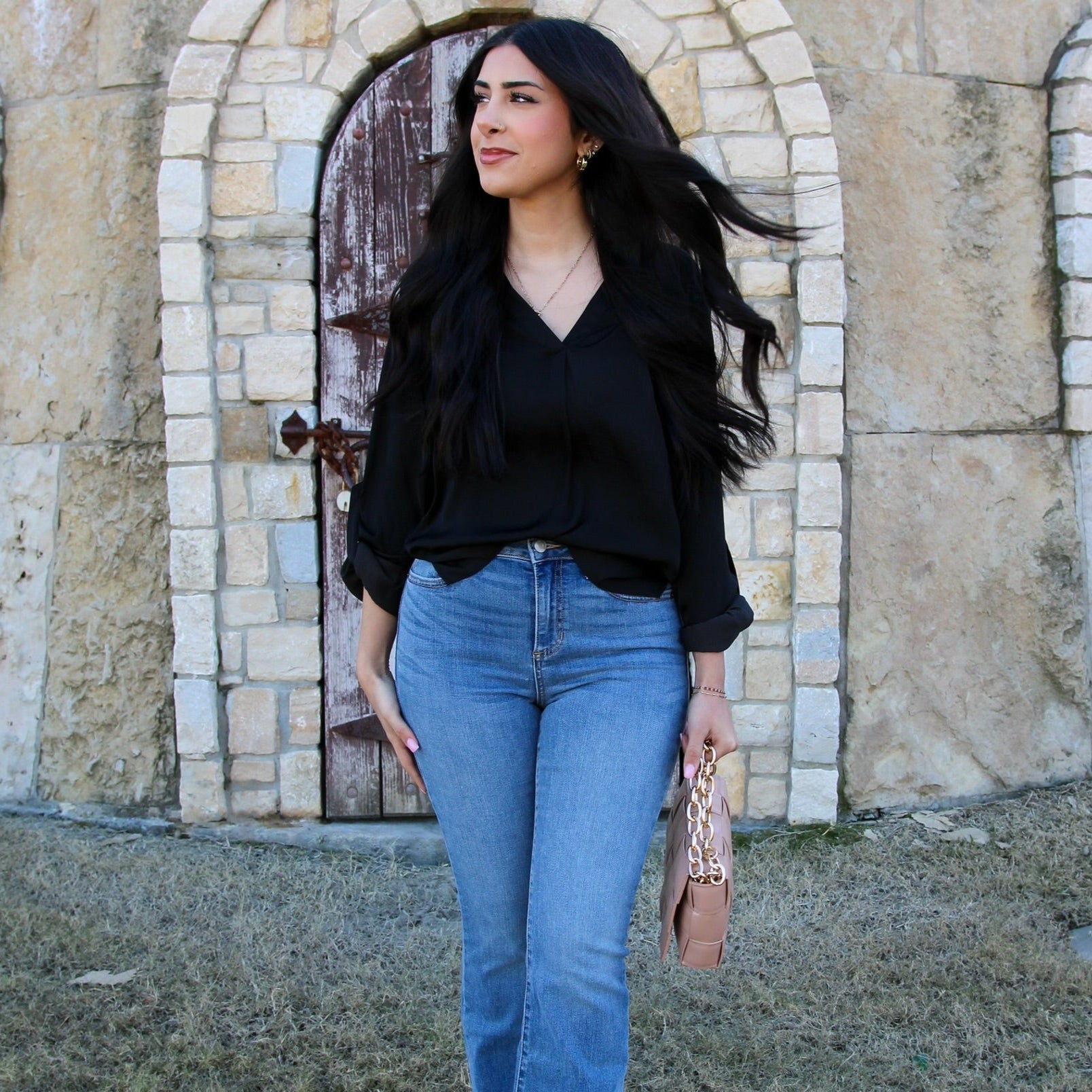 satin blouse, draped blouse, elegant work blouse, modern chic blouse, office ready top, date night blouse, fall fashion top, classic staple blouse, boutique blouse for women, professional blouse, versatile dressy top, sleek collar band blouse, soft satin top, sophisticated women’s blouse, polished silhouette blouse, solid color blouse, hand wash blouse, refined blouse, effortless chic top, timeless blouse, stylish staple top, flattering draped blouse, feminine boutique blouse, versatile satin blouse